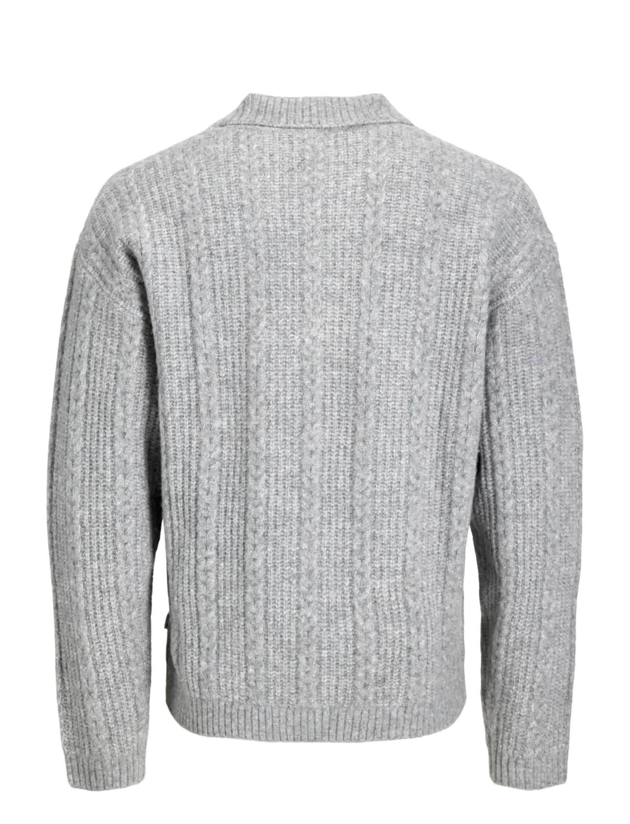 Jack & Jones - JJGAVIN KNIT CABLE LS POLO - poloer i strik med lange ærmer - light grey melange - 1