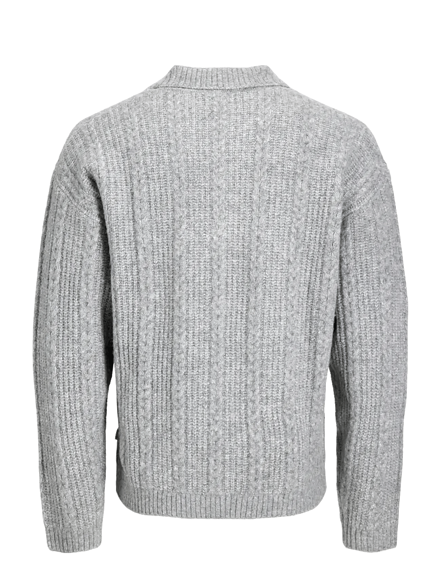 Jack & Jones - JJGAVIN KNIT CABLE LS POLO - poloer i strik med lange ærmer - light grey melange - 1