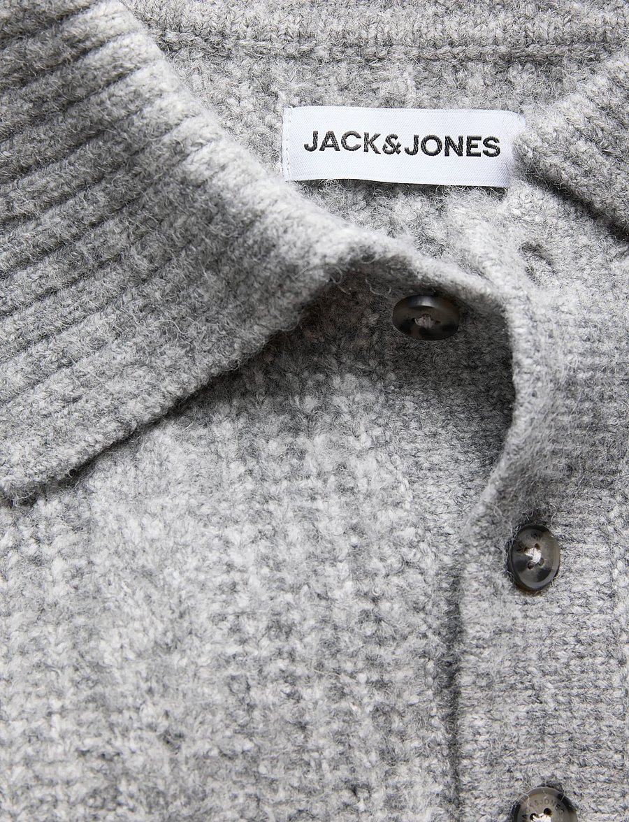 Jack & Jones - JJGAVIN KNIT CABLE LS POLO - poloer i strik med lange ærmer - light grey melange - 3