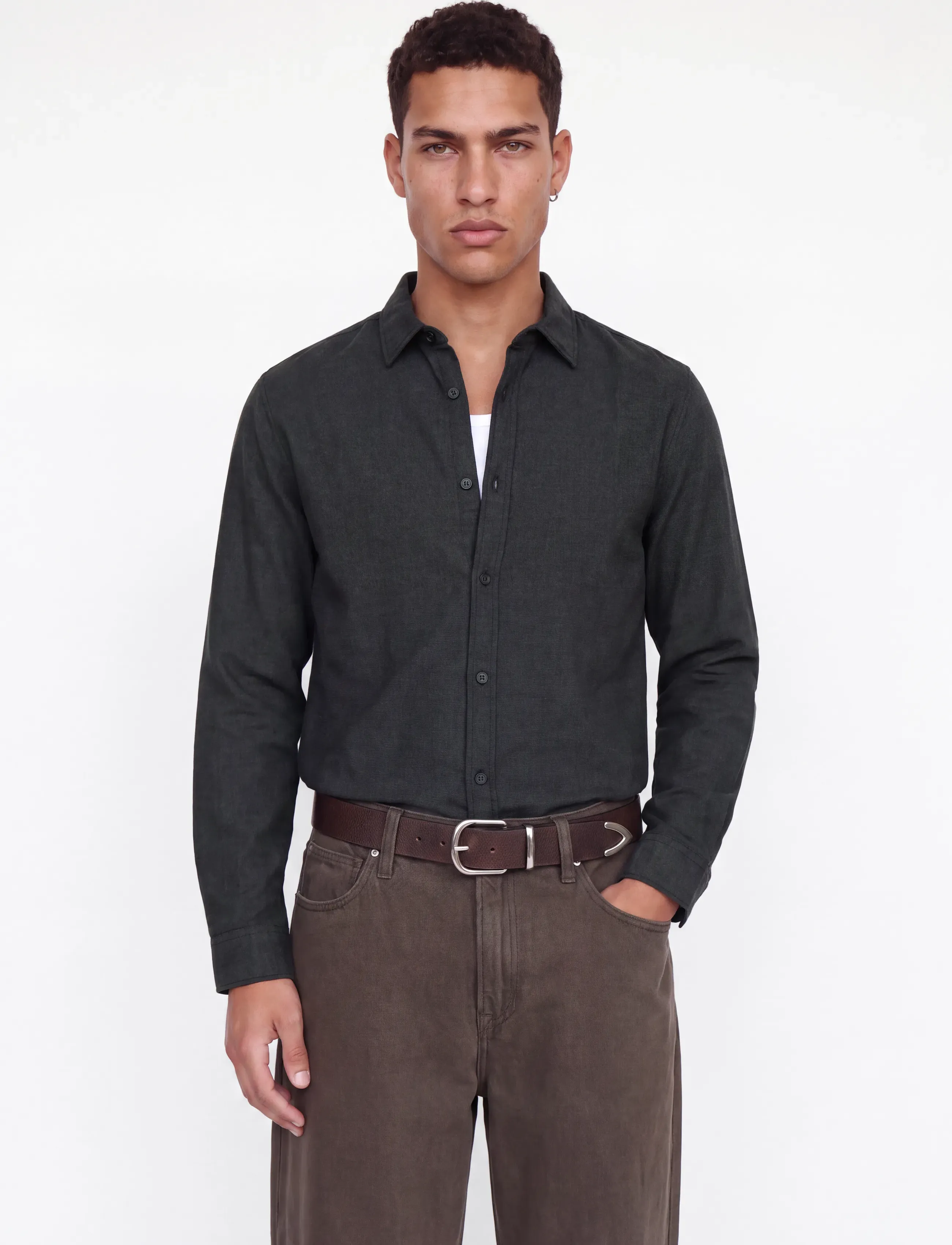 Jack & Jones JJEFIELD MELANGE SHIRT LS SN - Riided - BLACK / black