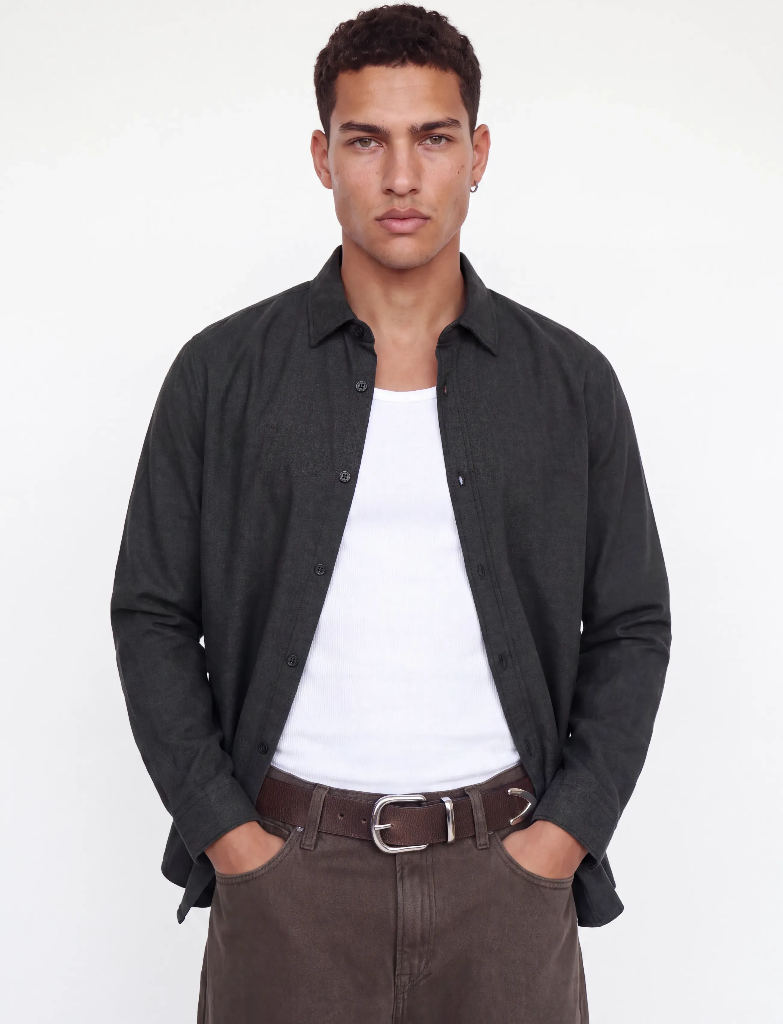 Jack & Jones - JJEFIELD MELANGE SHIRT LS SN - vabaajasärgid - black - 4