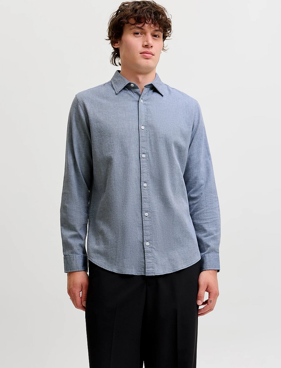 Jack & Jones - JJEFIELD MELANGE SHIRT LS SN - casual skjortor - faded denim - 0