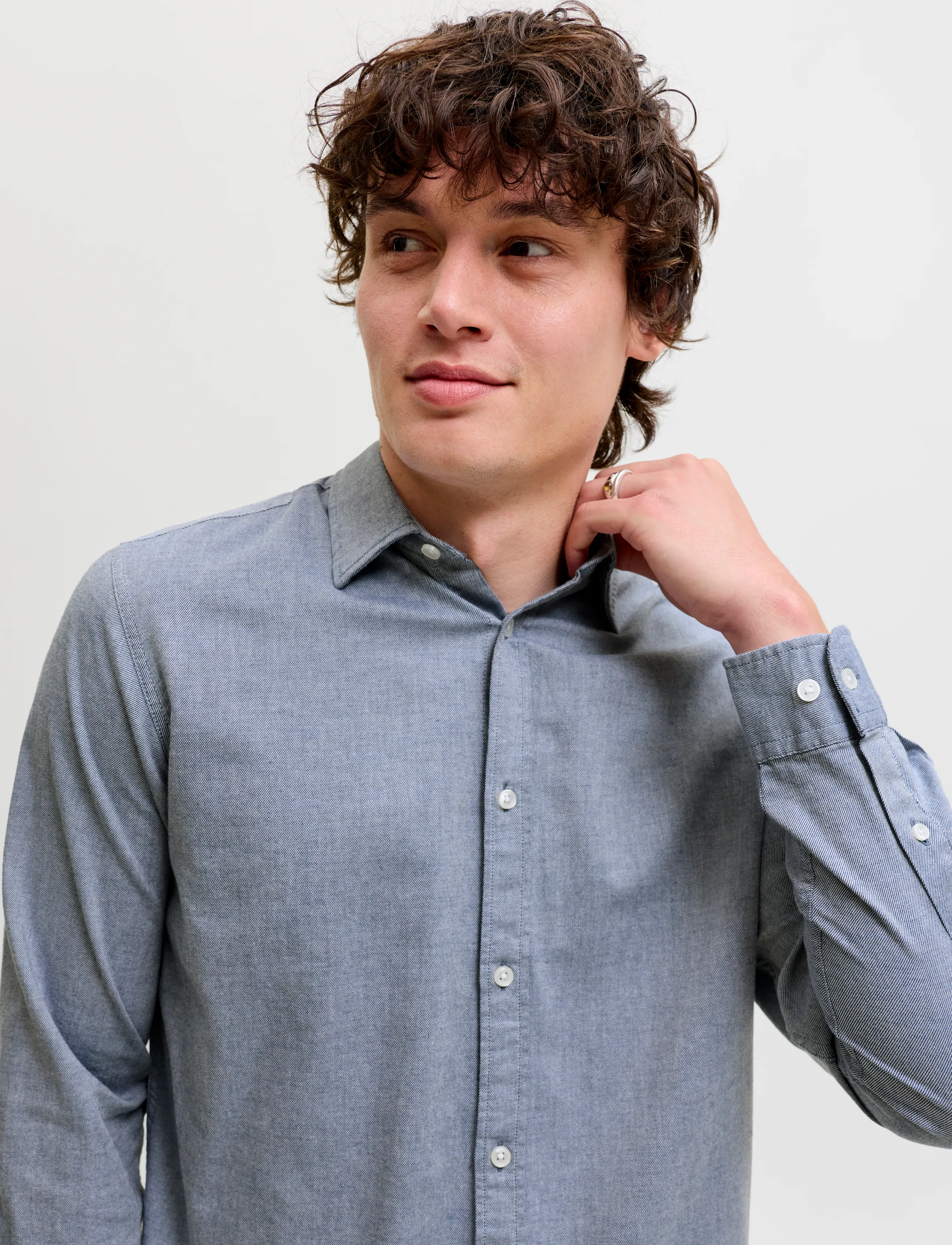 Jack & Jones - JJEFIELD MELANGE SHIRT LS SN - casual skjortor - faded denim - 5