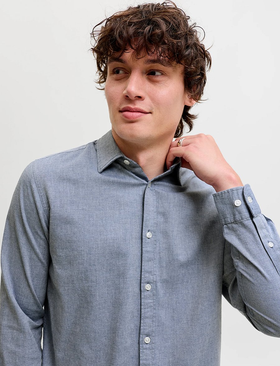 Jack & Jones - JJEFIELD MELANGE SHIRT LS SN - casual skjortor - faded denim - 5