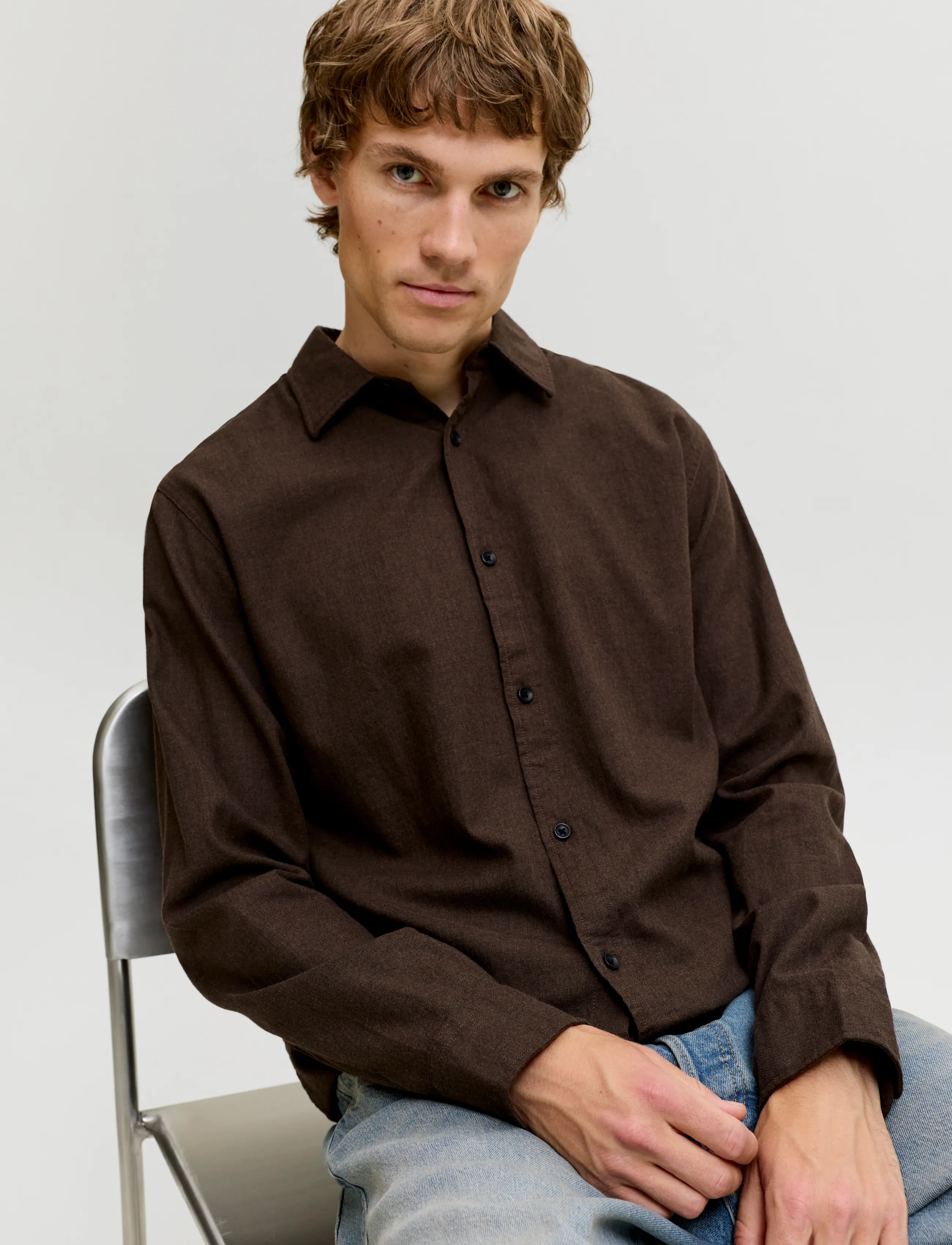 Jack & Jones - JJEFIELD MELANGE SHIRT LS SN - casual skjortor - mulch - 5