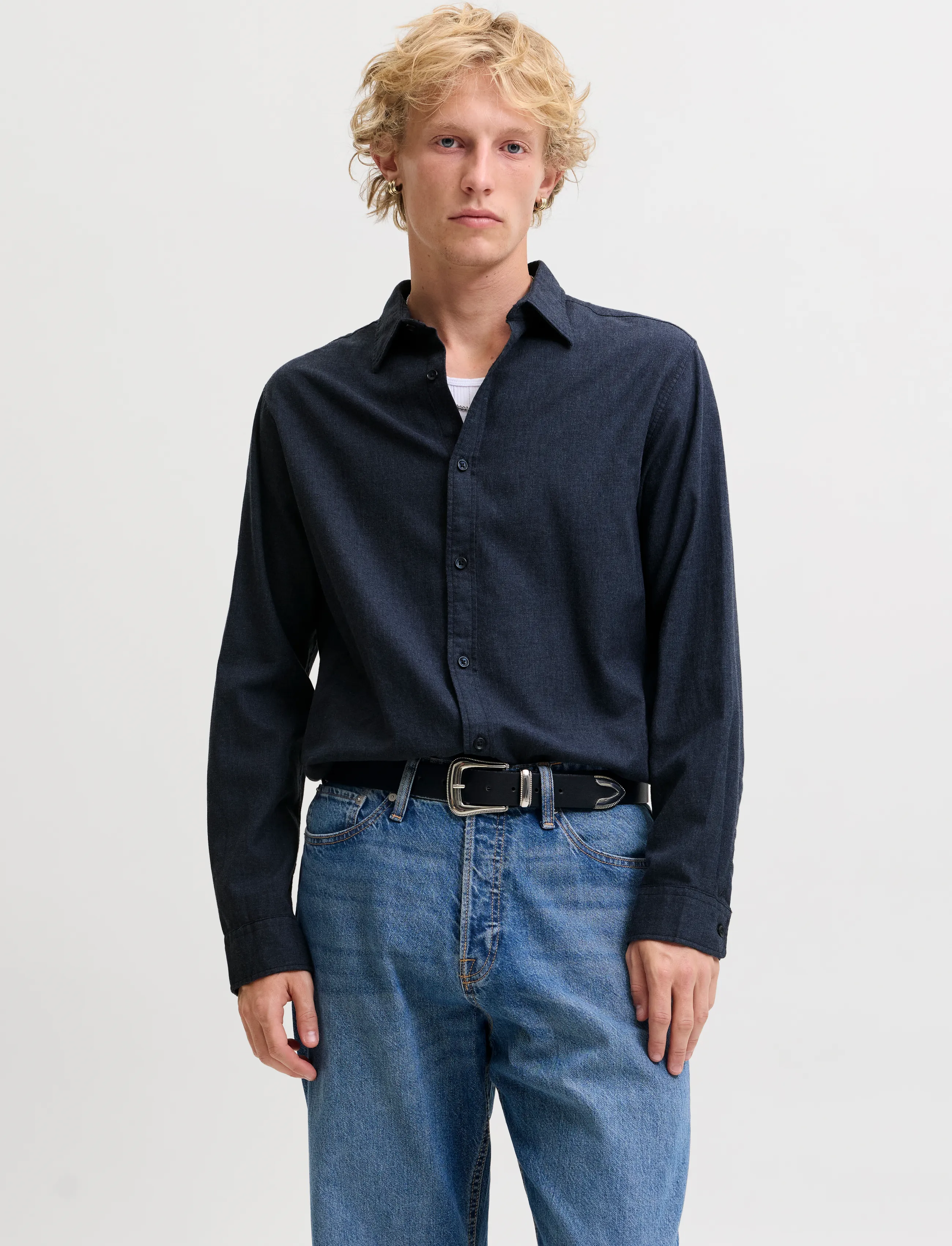 Jack & Jones JJEFIELD MELANGE SHIRT LS SN - Casual skjortor - NAVY BLAZER / navy