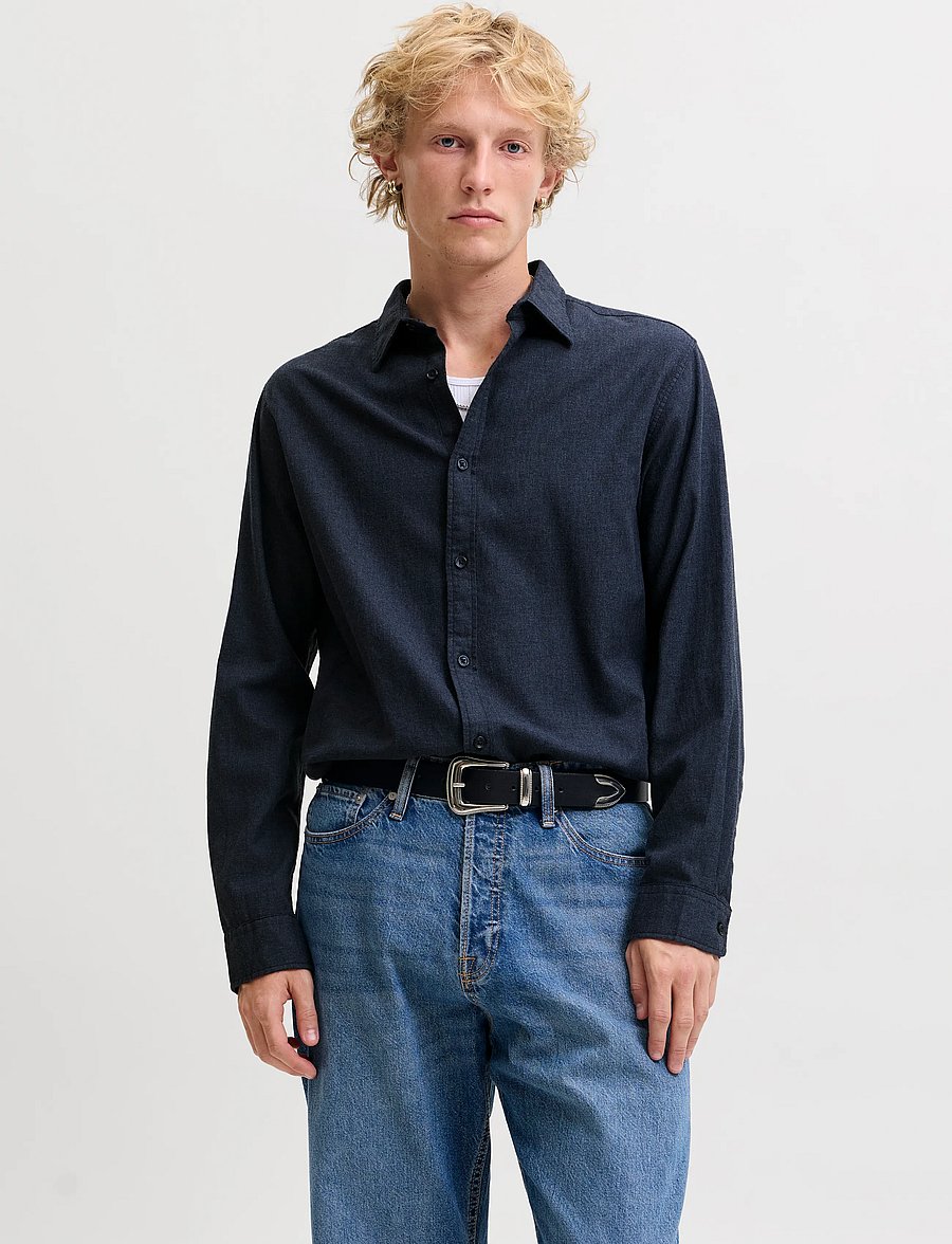 Jack & Jones - JJEFIELD MELANGE SHIRT LS SN - casual skjortor - navy blazer - 0