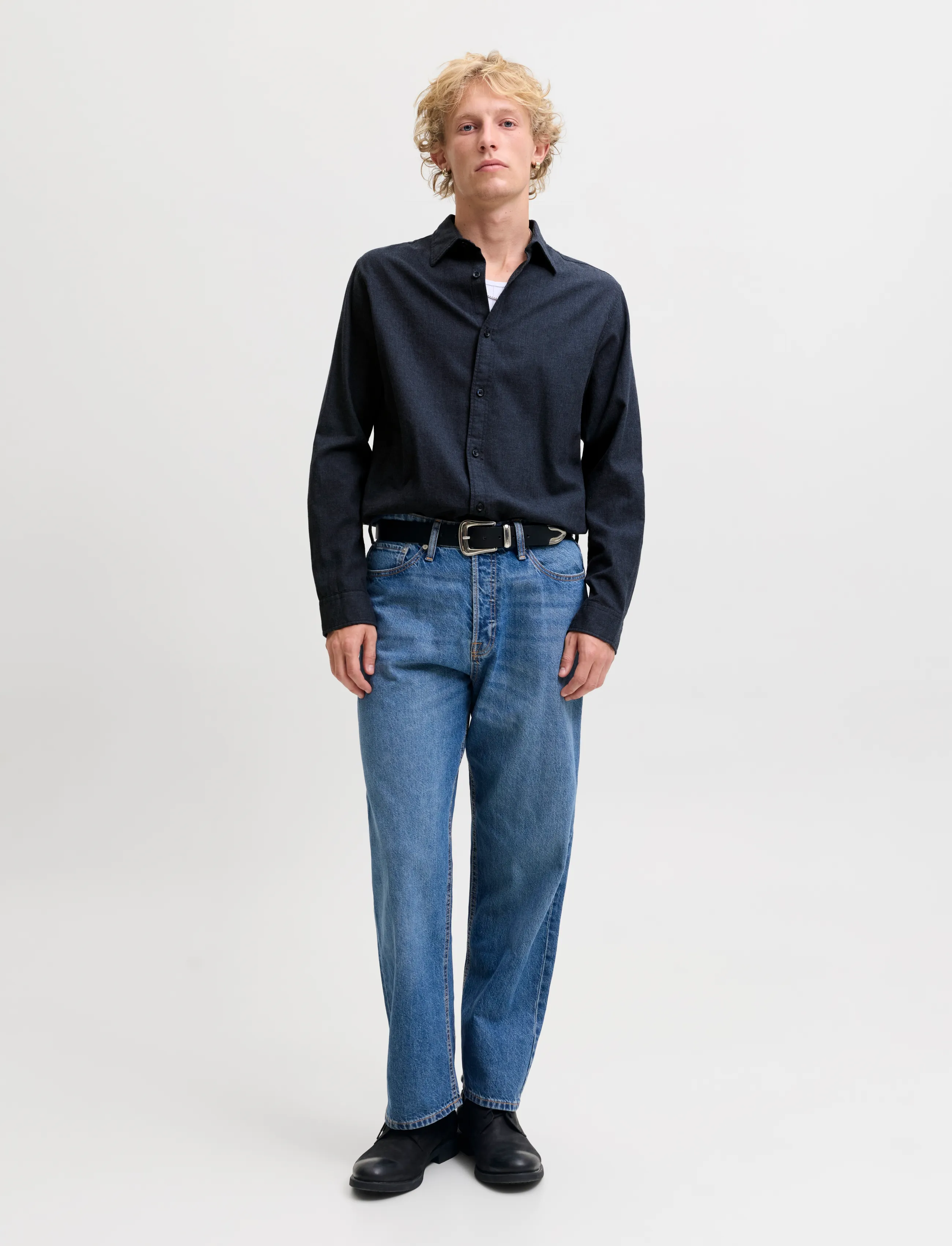 Jack & Jones - JJEFIELD MELANGE SHIRT LS SN - casual skjortor - navy blazer - 3