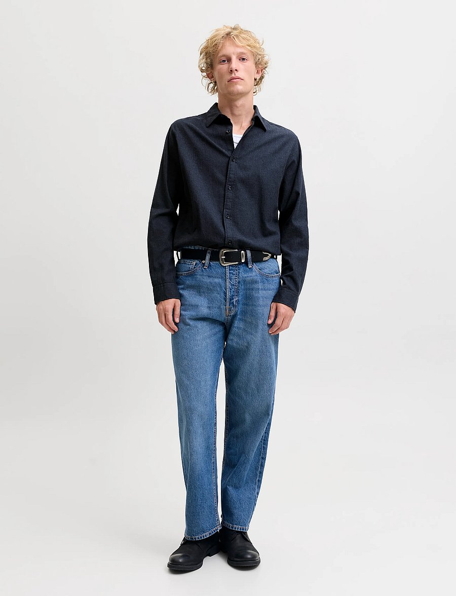 Jack & Jones - JJEFIELD MELANGE SHIRT LS SN - casual skjortor - navy blazer - 3