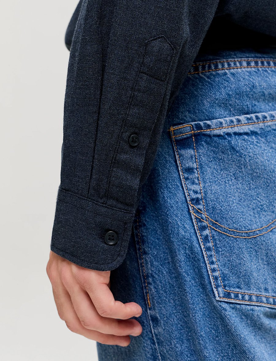 Jack & Jones - JJEFIELD MELANGE SHIRT LS SN - casual skjortor - navy blazer - 4