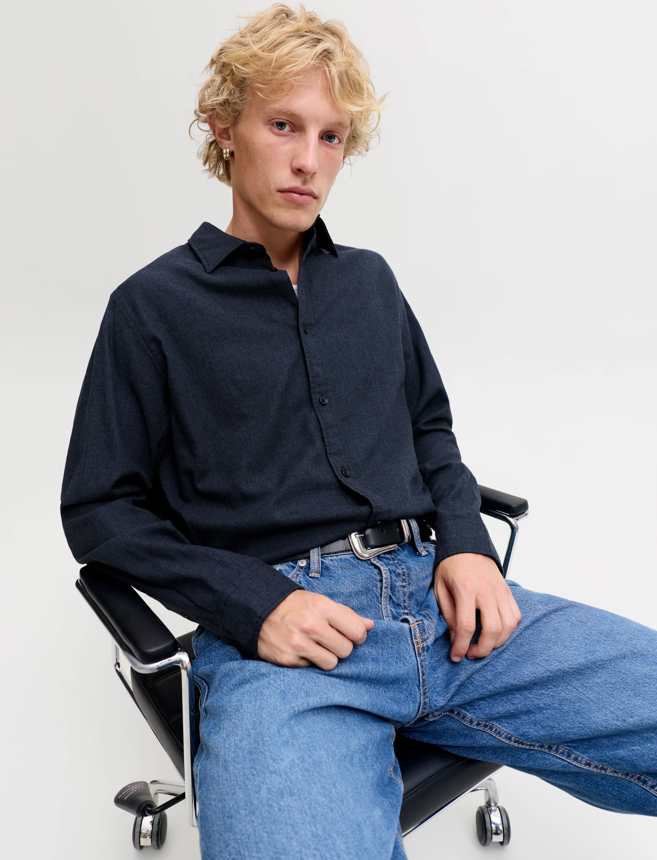 Jack & Jones - JJEFIELD MELANGE SHIRT LS SN - casual skjortor - navy blazer - 5