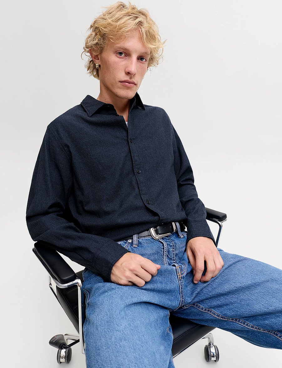 Jack & Jones - JJEFIELD MELANGE SHIRT LS SN - casual skjortor - navy blazer - 5