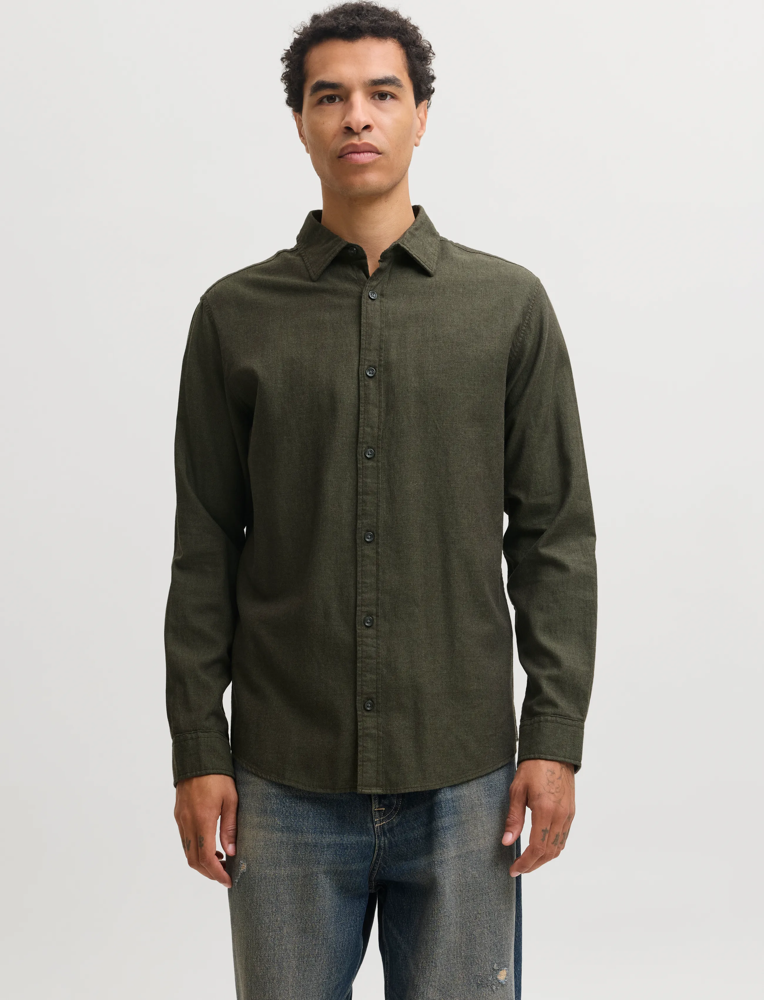 Jack & Jones JJEFIELD MELANGE SHIRT LS SN - Casual skjortor - ROSIN / khaki/green
