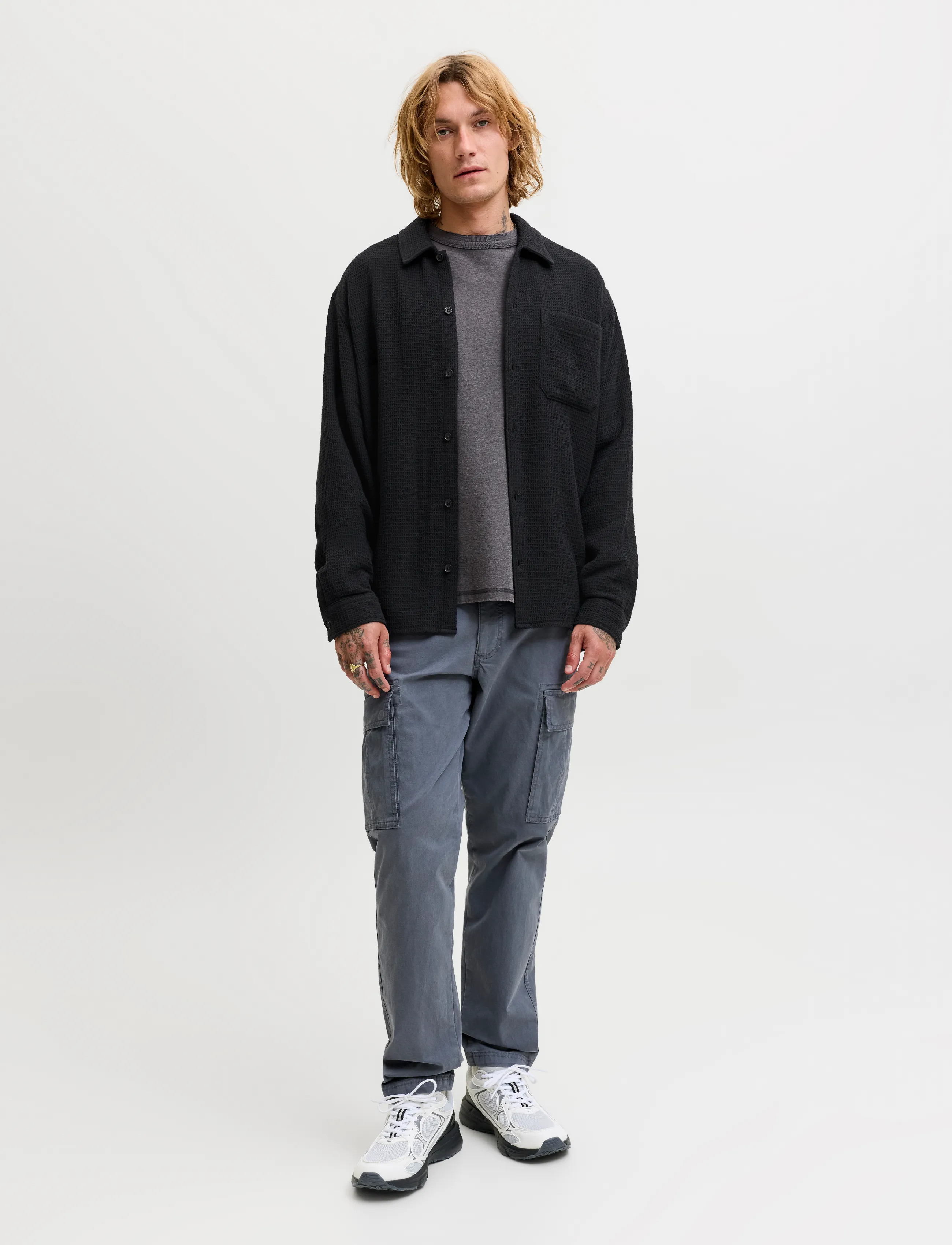 Jack & Jones - JJAUSTIN WAFFLE SHIRT LS - black - 4