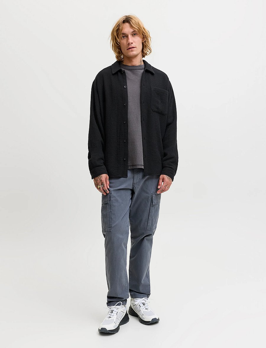 Jack & Jones - JJAUSTIN WAFFLE SHIRT LS - black - 4