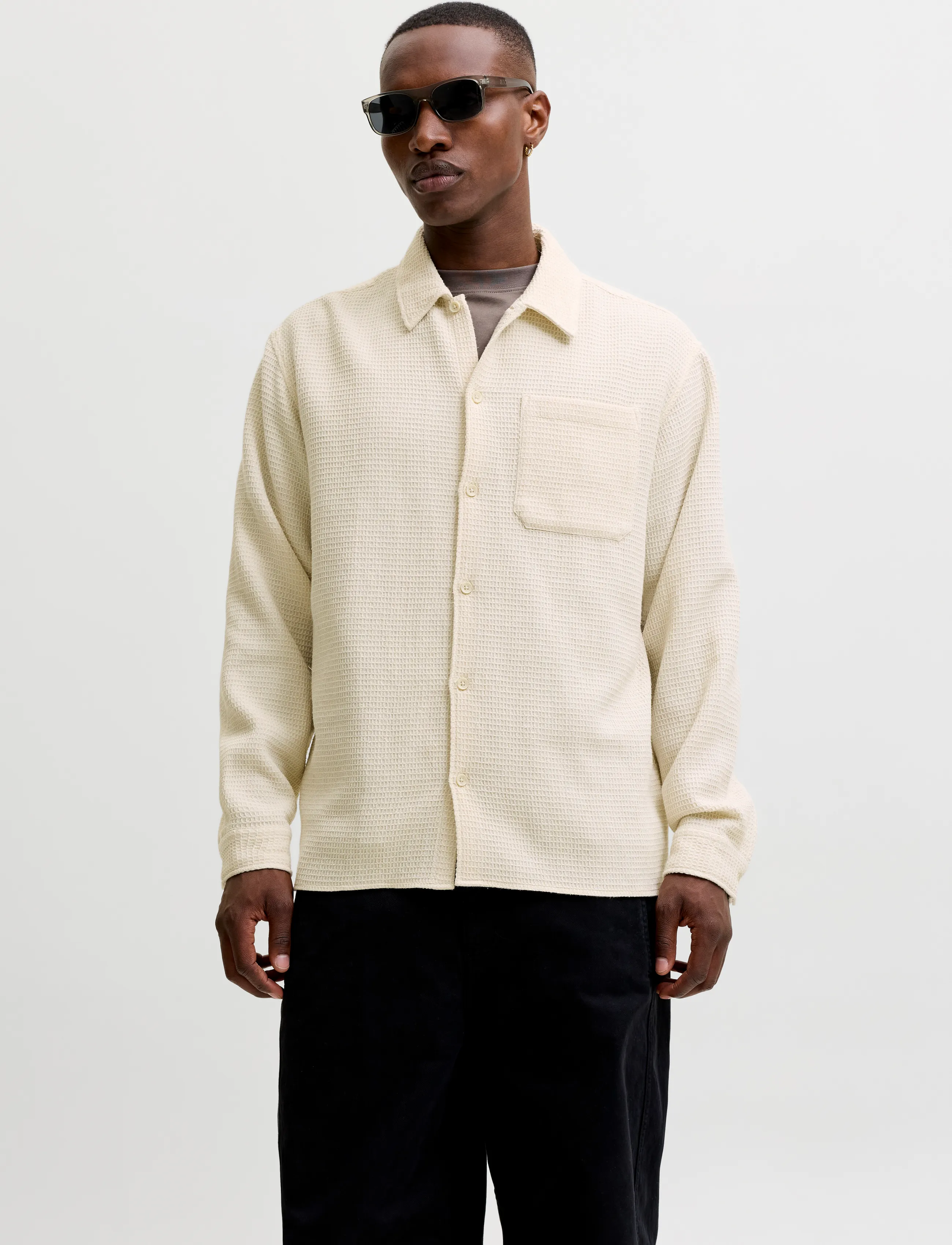 Jack & Jones JJAUSTIN WAFFLE SHIRT LS - Casual skjortor - MOONBEAM / cream