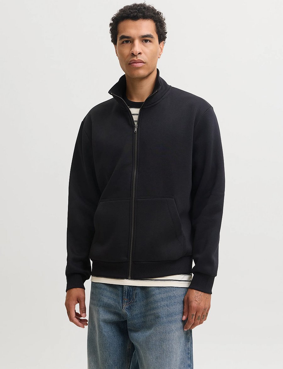 Jack & Jones - JJEBRADLEY SWEAT ZIP HN NOOS - teddy-pusad - black - 0