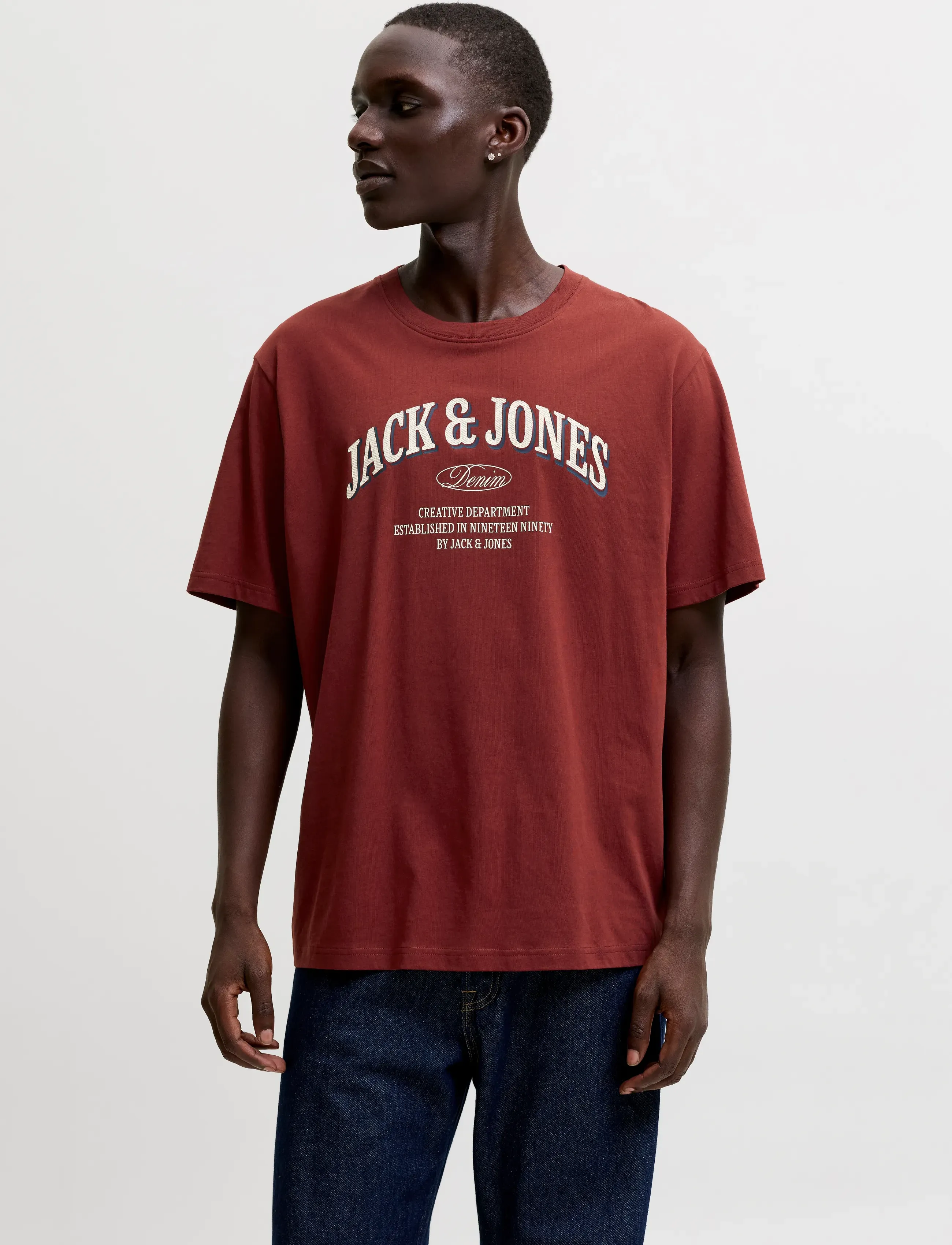 Jack & Jones JJEDENVER LOGO TEE SS O-NECK SN - Short-sleeved t-shirts - FIRED BRICK / burgundy