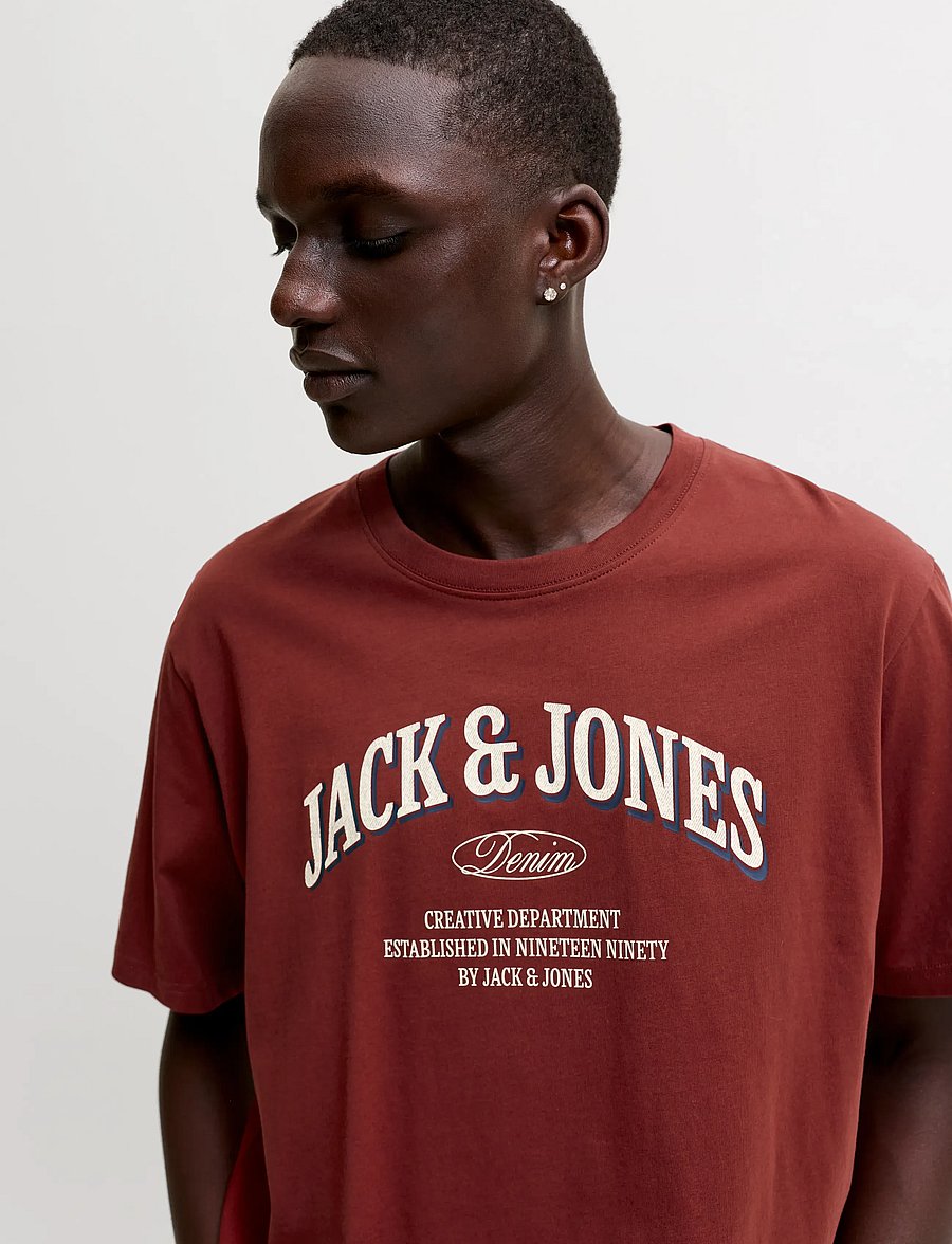 Jack & Jones - JJEDENVER LOGO TEE SS O-NECK SN - kurzärmelige t-shirts - fired brick - 5