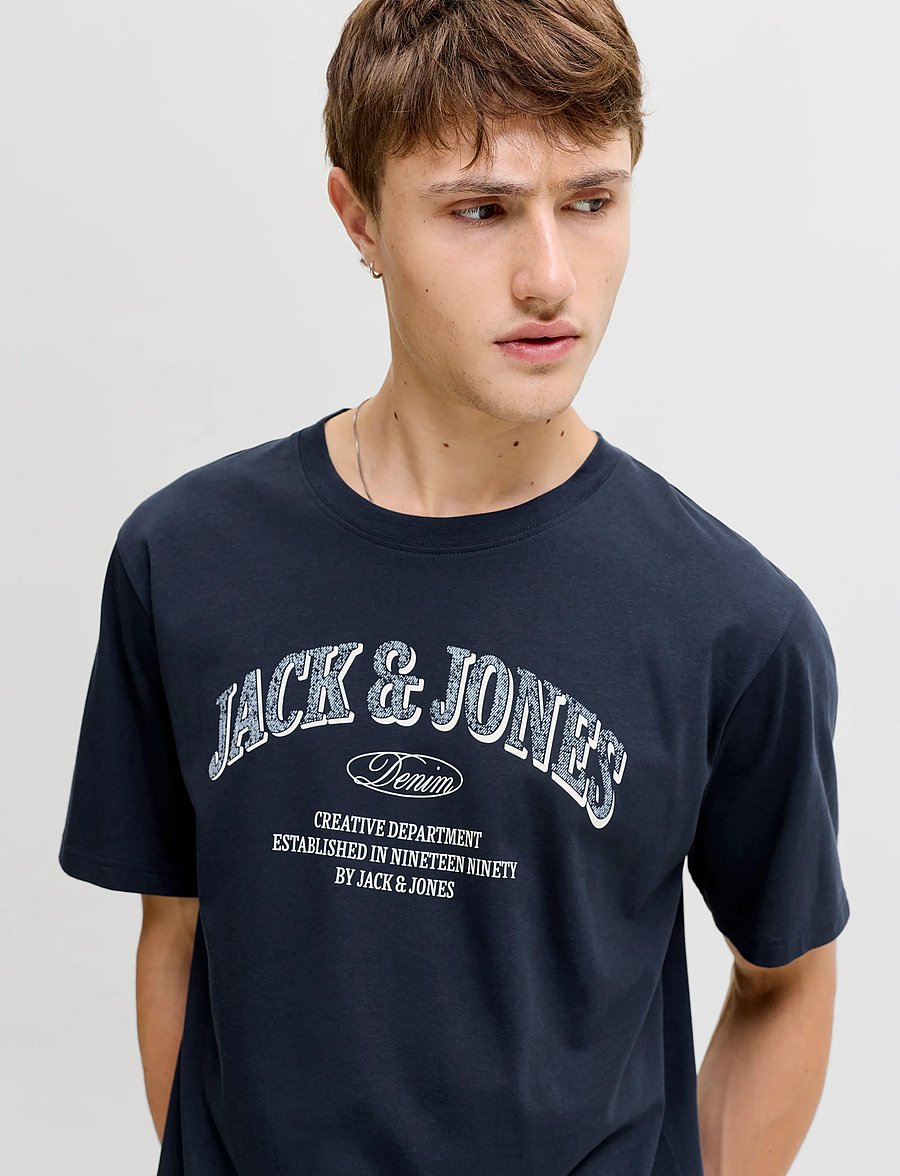 Jack & Jones - JJEDENVER LOGO TEE SS O-NECK SN - kortærmede t-shirts - navy blazer - 5