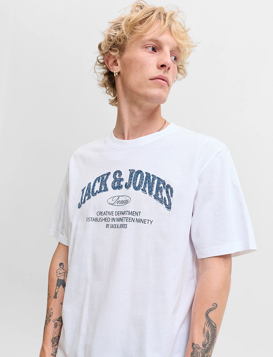 Jack & Jones - JJEDENVER LOGO TEE SS O-NECK SN - kortærmede t-shirts - white - 4