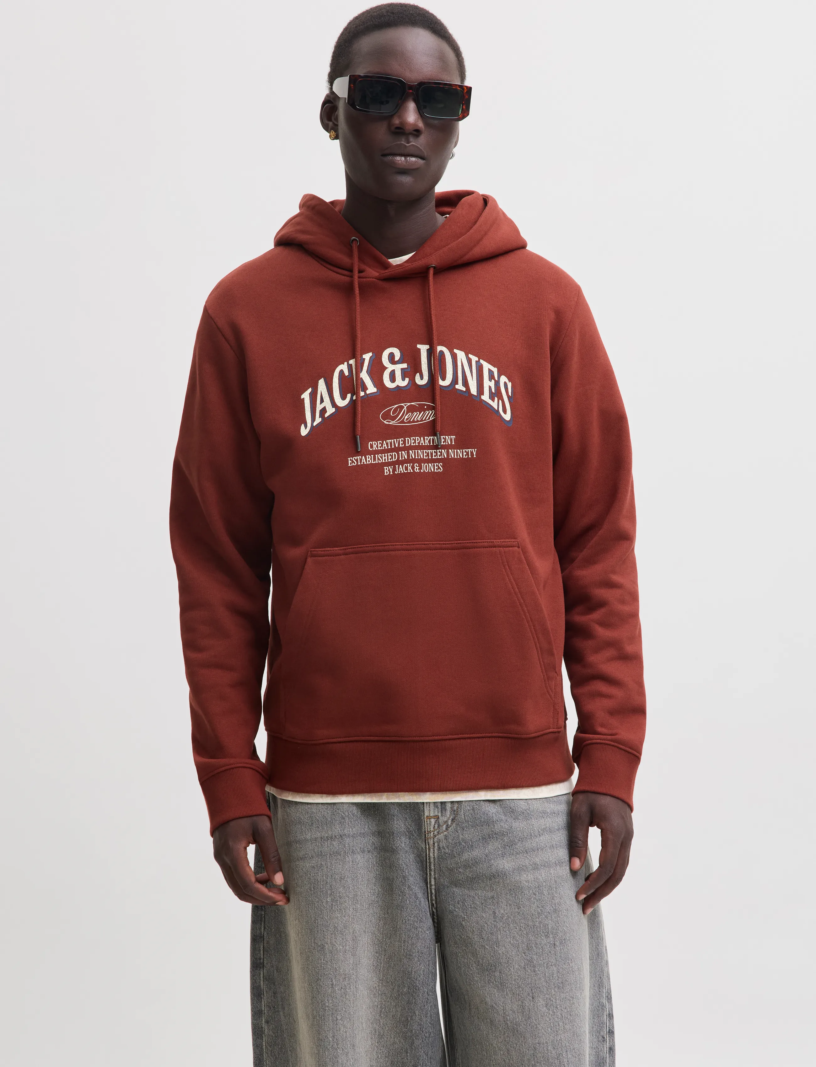 Jack & Jones JJEDENVER LOGO SWEAT HOOD SN - Hættetrøjer - FIRED BRICK / burgundy