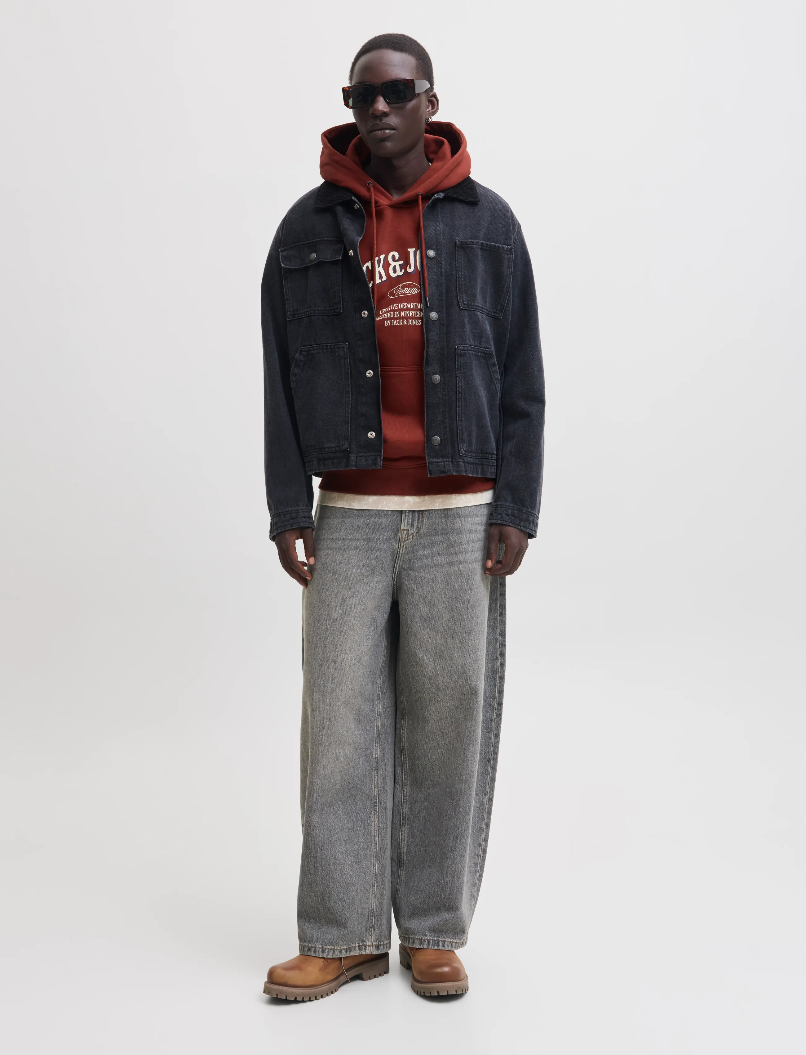 Jack & Jones - JJEDENVER LOGO SWEAT HOOD SN - hættetrøjer - fired brick - 3