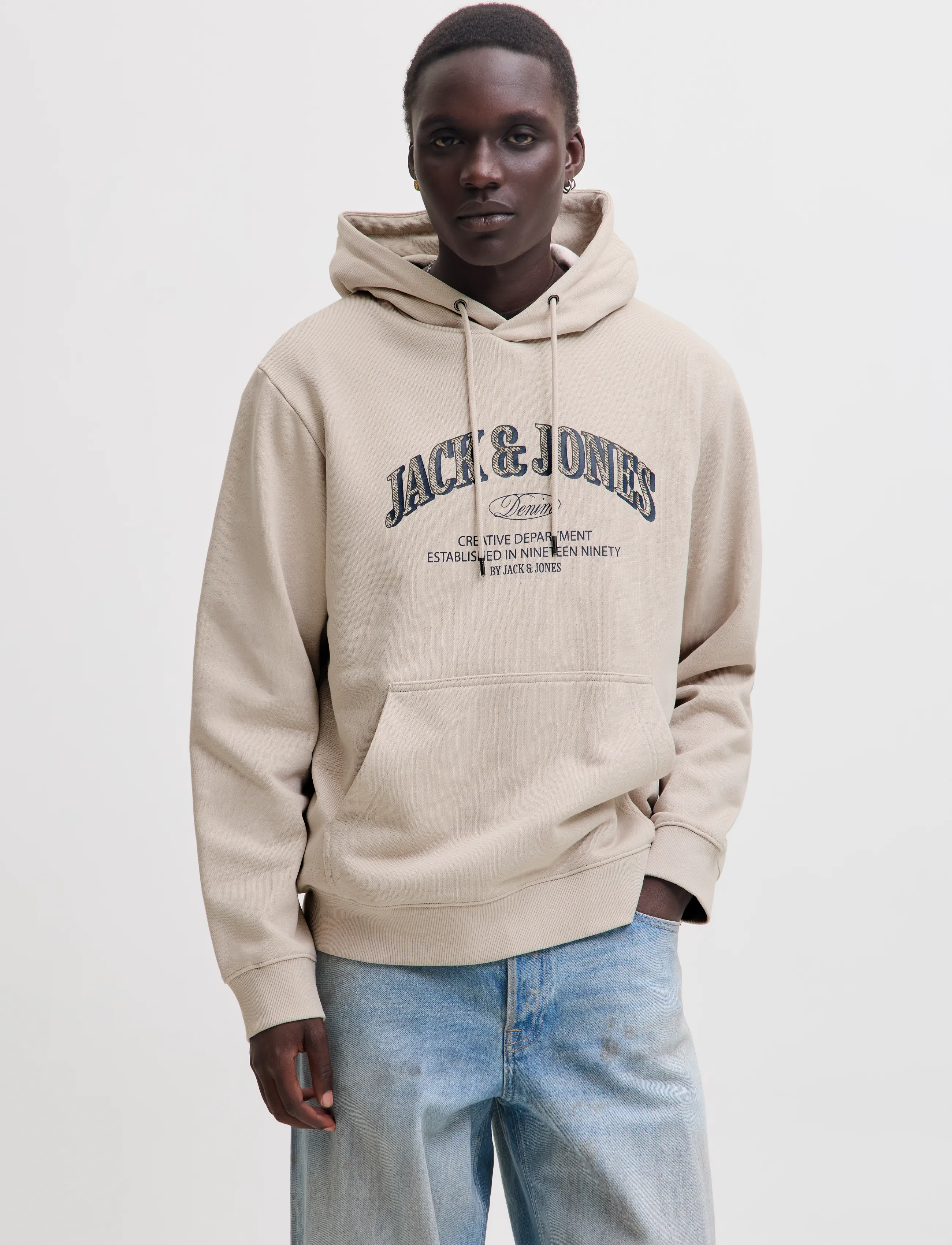 Jack & Jones JJEDENVER LOGO SWEAT HOOD SN - Hættetrøjer - MOONBEAM / beige