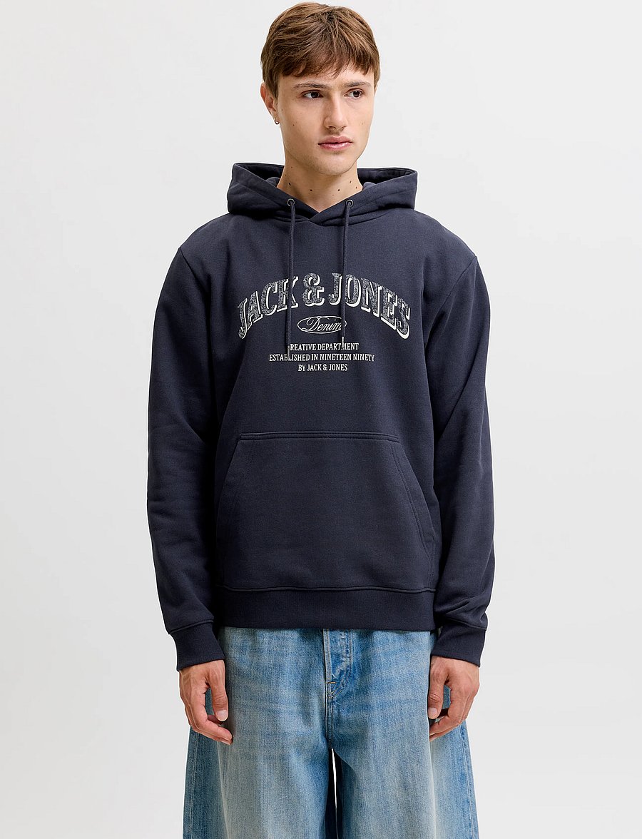 Jack & Jones - JJEDENVER LOGO SWEAT HOOD SN - hættetrøjer - navy blazer - 0