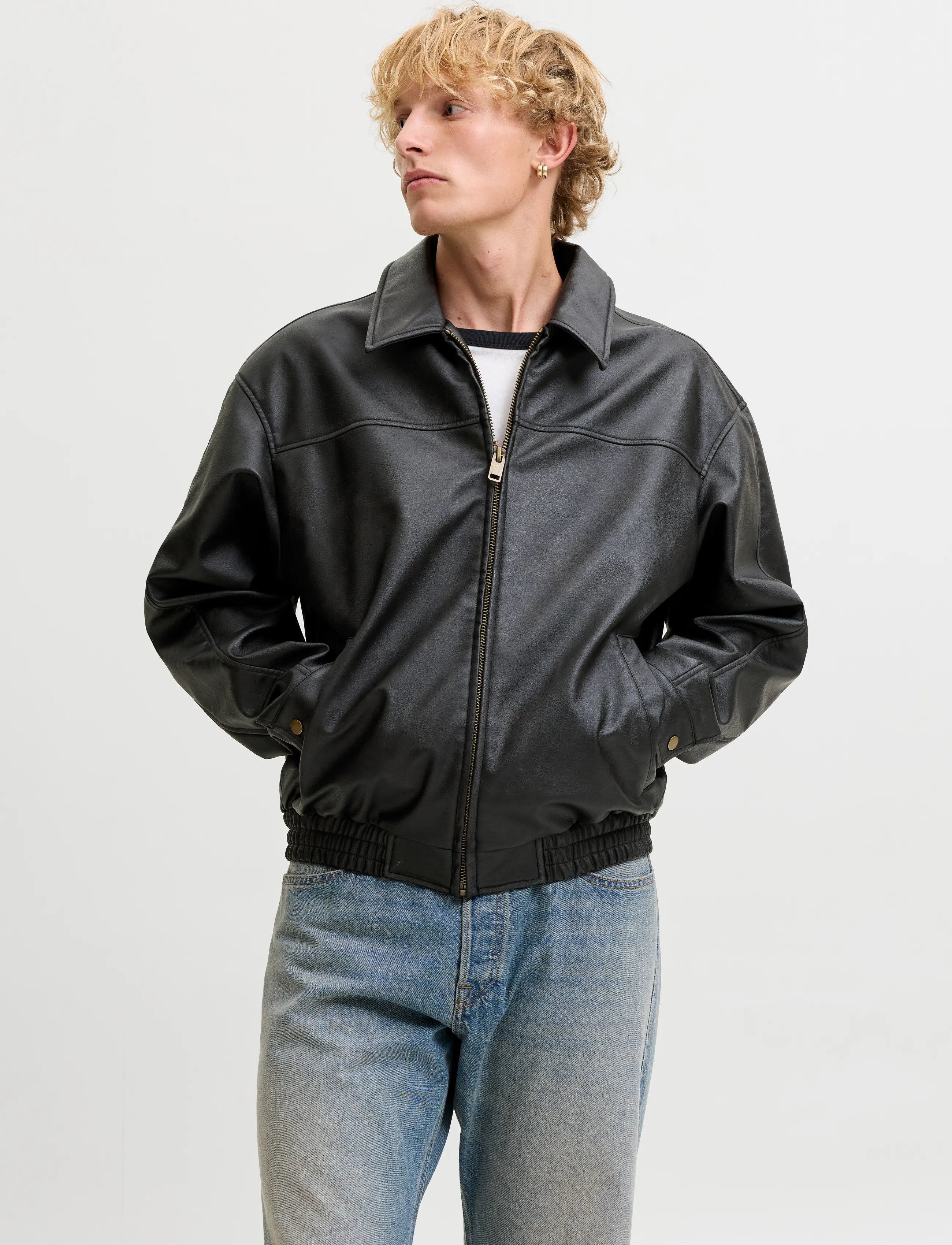 Jack & Jones JJMARLON PU JACKET - Üleriided - BLACK / black
