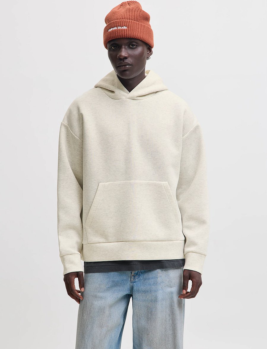 Jack & Jones - JJEBARRON SWEAT HOOD NOOS - hættetrøjer - white melange - 0
