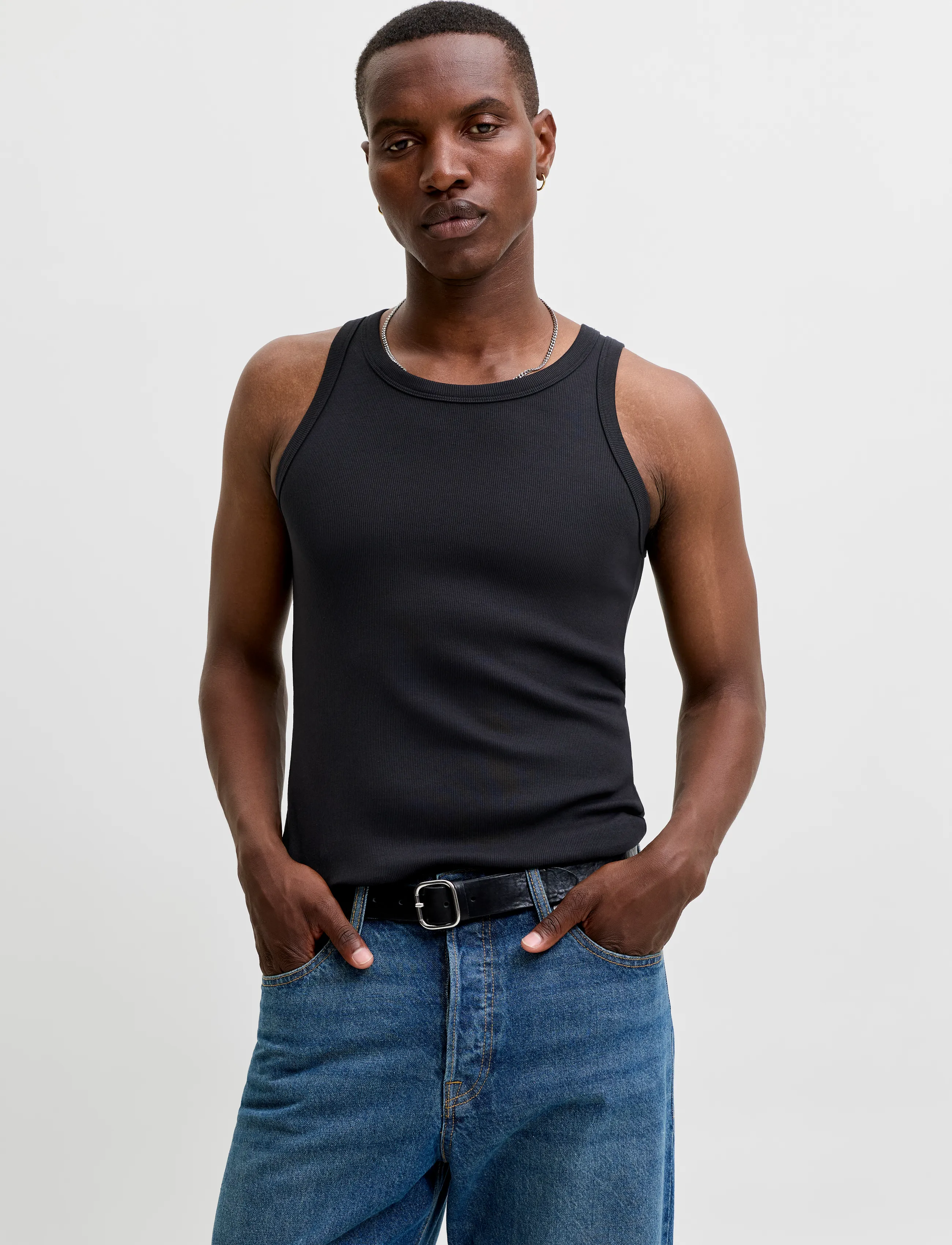 Jack & Jones Jjeorganic Rib Tank Top Sn, L, Knitwear, Schwarz - Round Necks, Männerswear