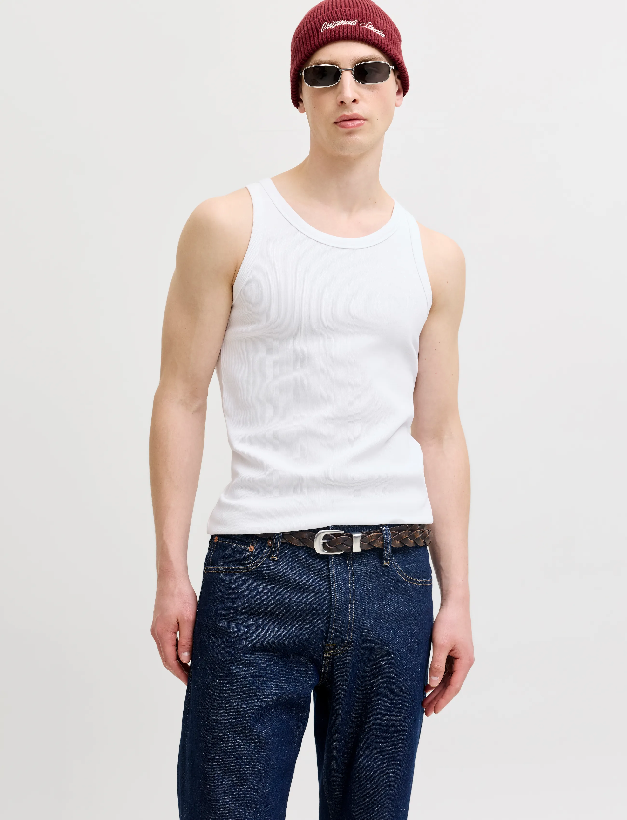 Jack & Jones Jjeorganic Rib Tank Top Sn, S, Knitwear, Weiß - Round Necks, Männerswear