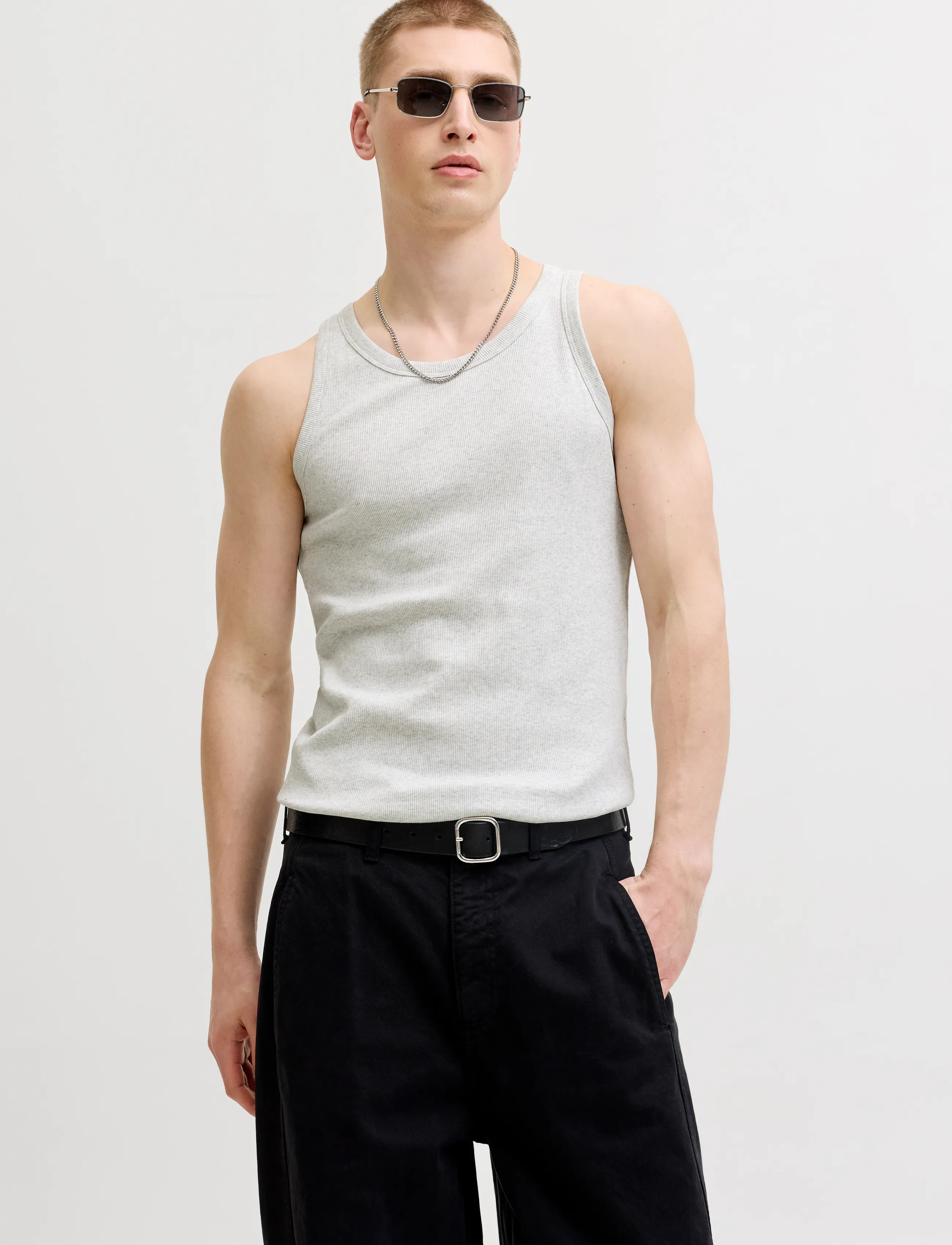 Jack & Jones Jjeorganic Rib Tank Top Sn, M, Knitwear, Weiß - Round Necks, Männerswear