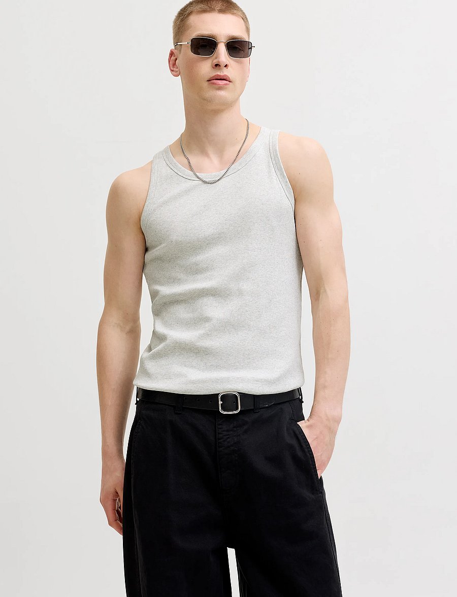 Jack & Jones - JJEORGANIC RIB TANK TOP SN - strickwesten - white melange - 0