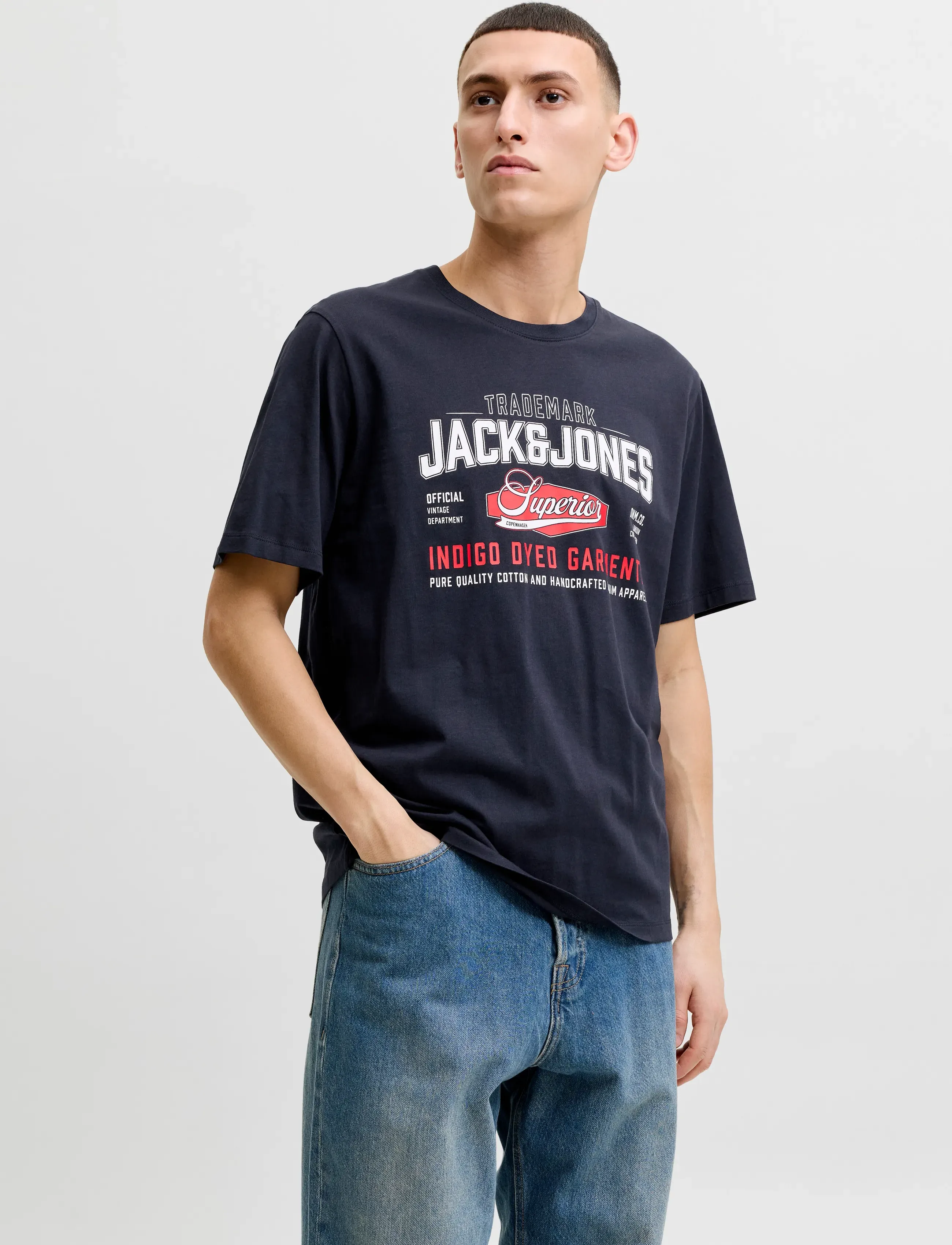Jack & Jones JJELOGO TEE SS O-NECK 2 COL AW26 SN - T-Shirts - NAVY BLAZER / navy