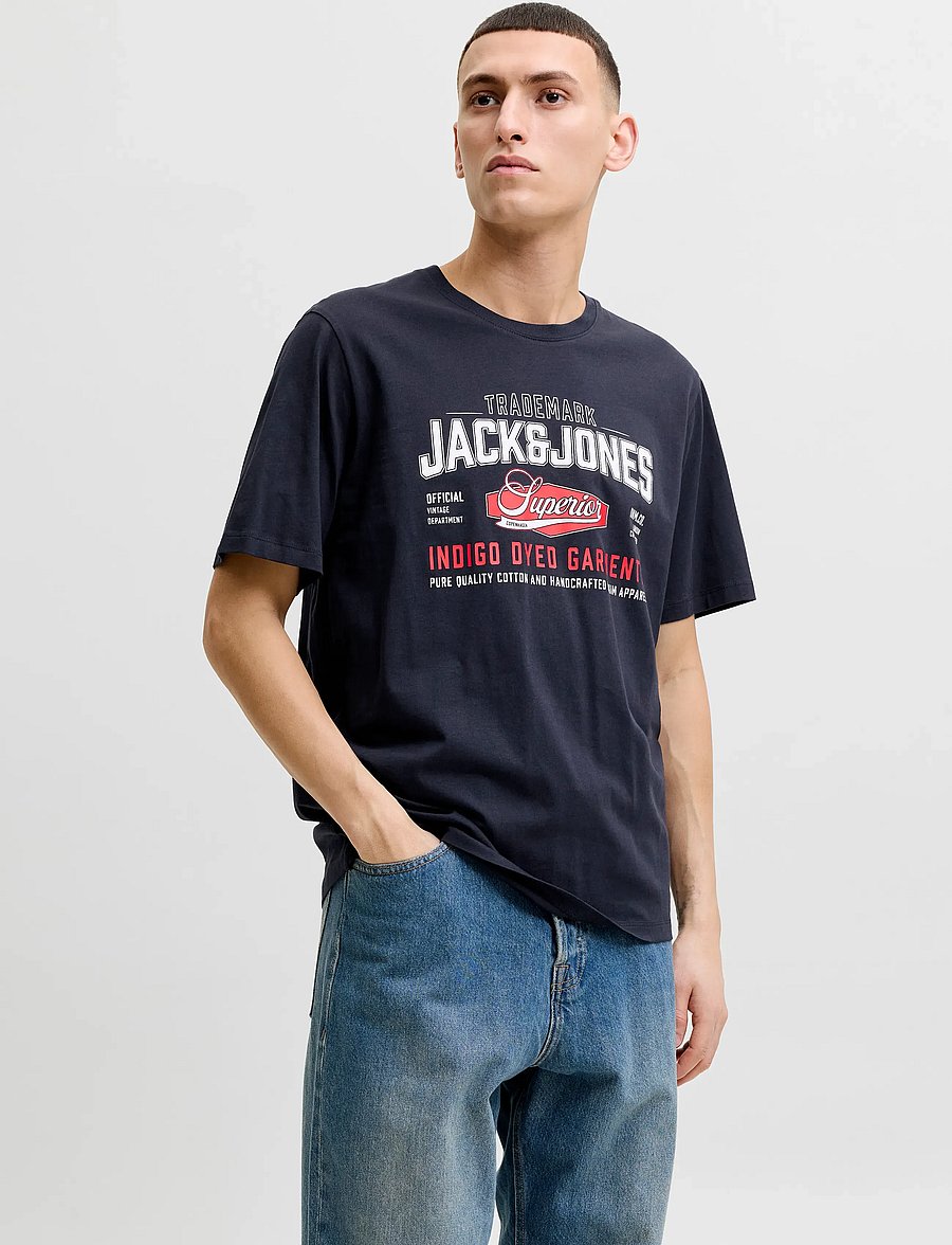 Jack & Jones - JJELOGO TEE SS O-NECK 2 COL AW26 SN - kortærmede t-shirts - navy blazer - 0