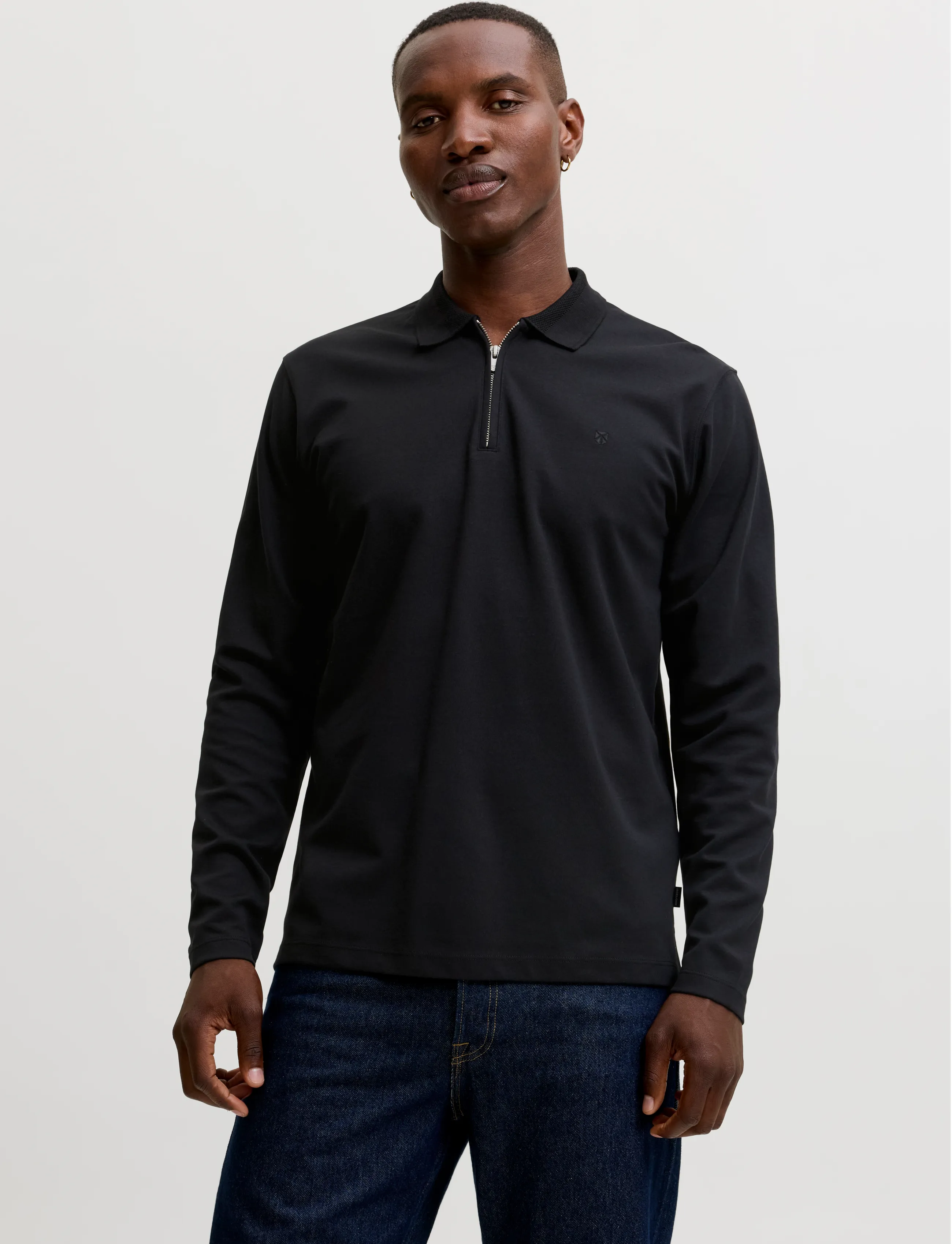 Jack & Jones Jprblaethan Ls Zip Polo, Mænd, Langærmet Lynlås Polo, Sort, Str: XS