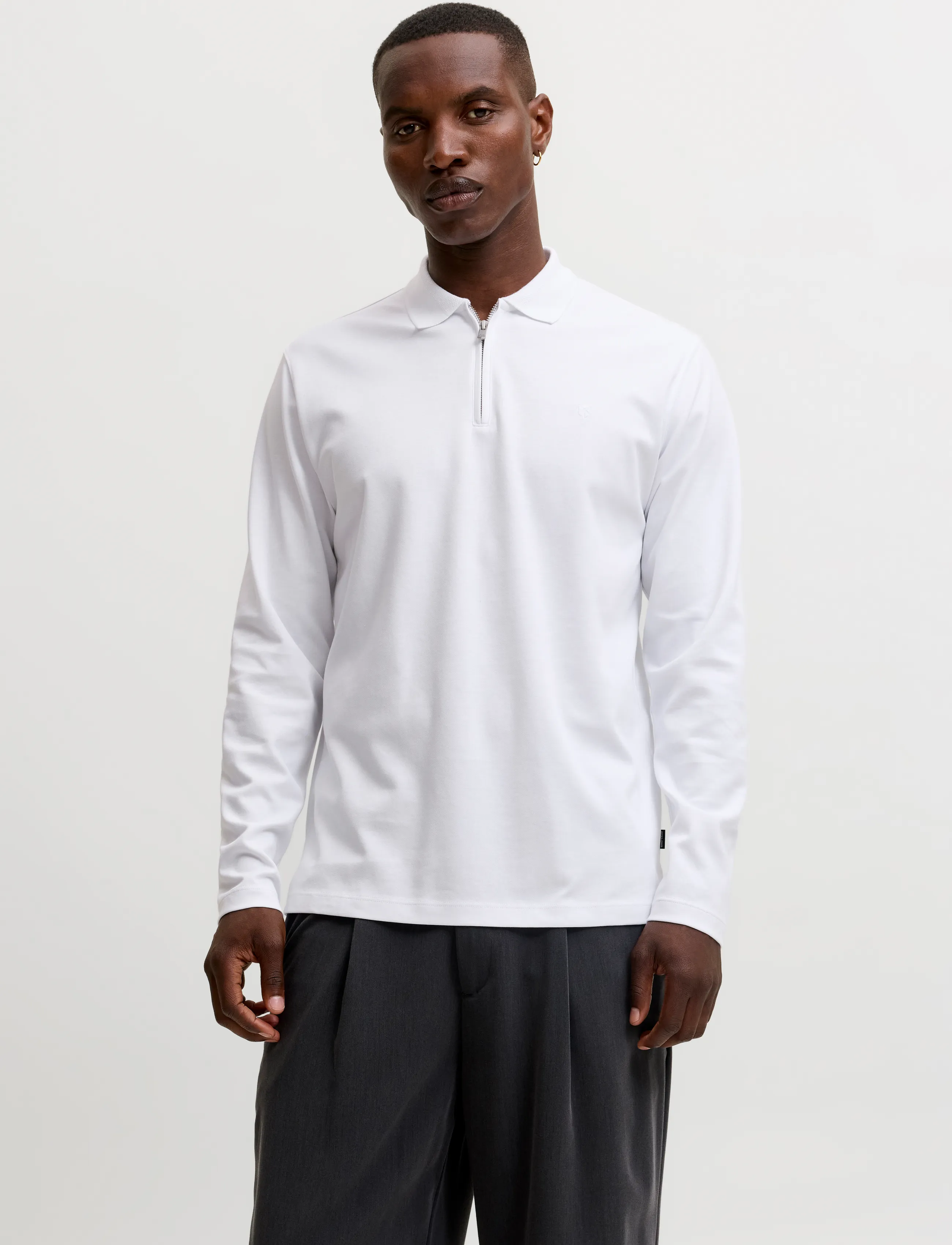 Jack & Jones JPRBLAETHAN LS ZIP POLO - Kudumid - BRIGHT WHITE / white