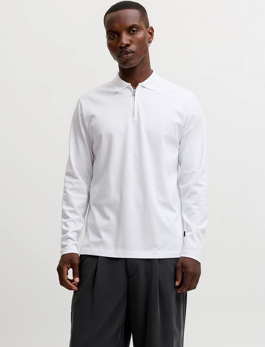 Jack & Jones - JPRBLAETHAN LS ZIP POLO - bright white - 0