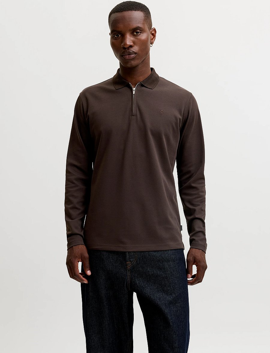 Jack & Jones - JPRBLAETHAN LS ZIP POLO - chocolate torte - 0