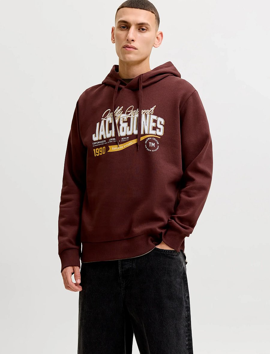 Jack & Jones - JJELOGO SWEAT HOOD 2 COL AW26 SN - hættetrøjer - bitter chocolate - 0