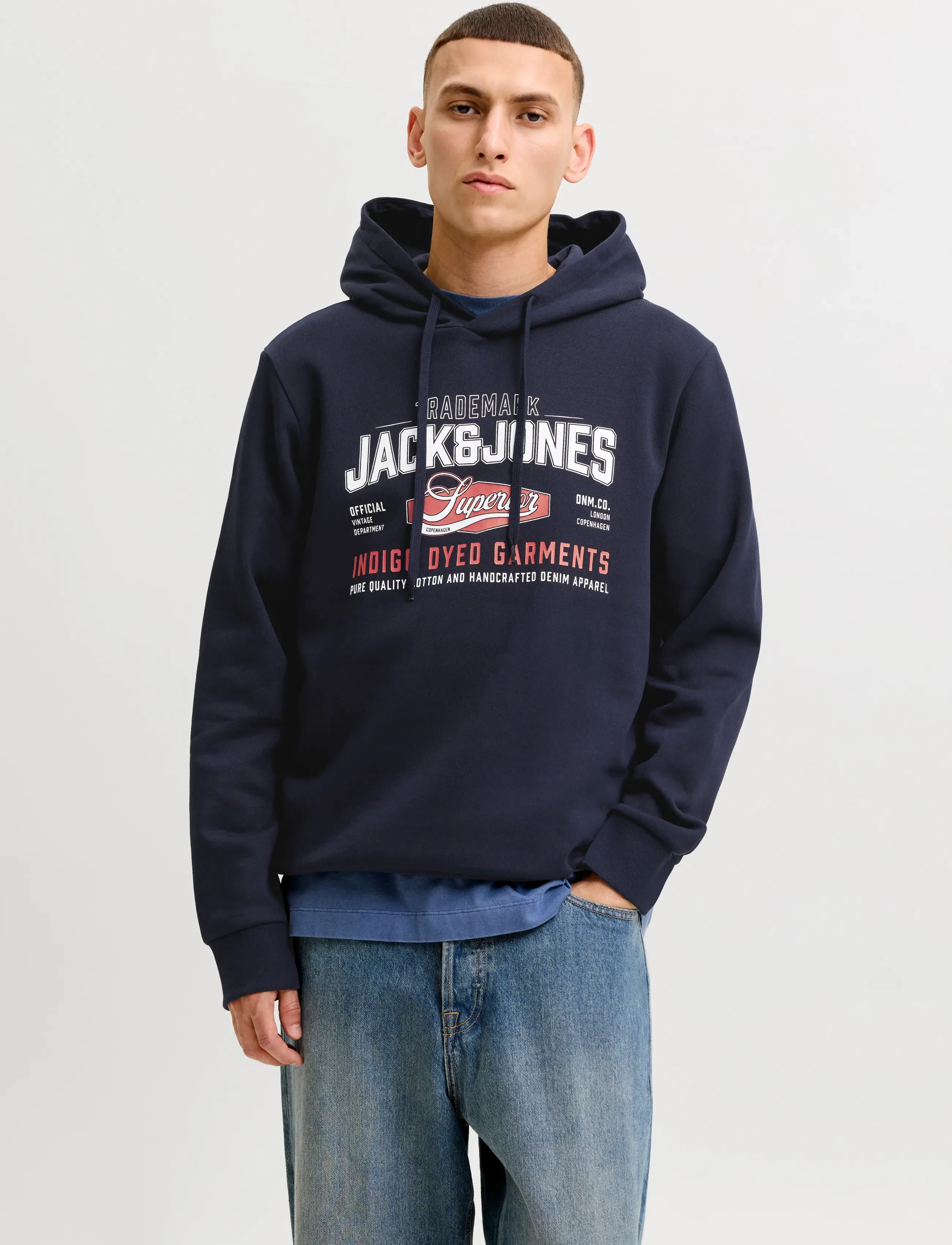 Jack & Jones JJELOGO SWEAT HOOD 2 COL AW26 SN - Collections - NAVY BLAZER / navy