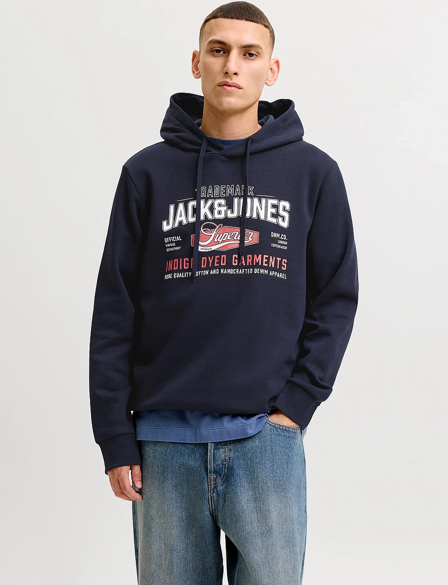 Jack & Jones - JJELOGO SWEAT HOOD 2 COL AW26 SN - kapuutsiga dressipluusid - navy blazer - 0