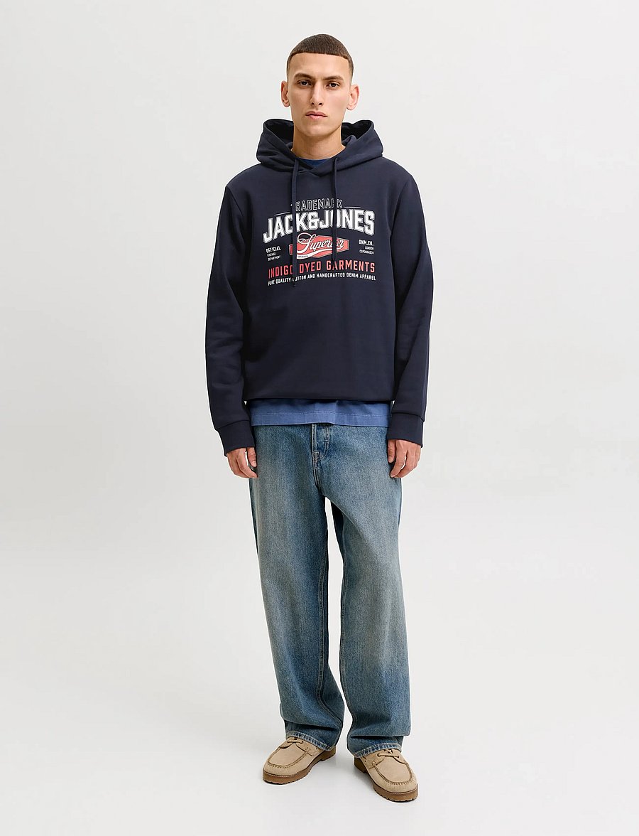 Jack & Jones - JJELOGO SWEAT HOOD 2 COL AW26 SN - kapuutsiga dressipluusid - navy blazer - 3