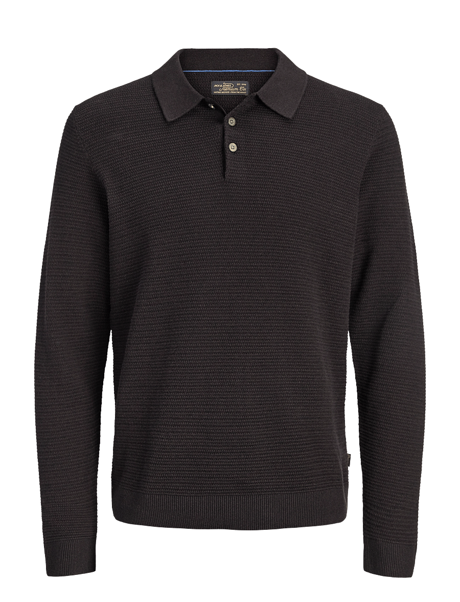 Jack & Jones - JPRBLURILEY KNIT POLO LS - långärmade stickade pikétröjor - ganache - 0