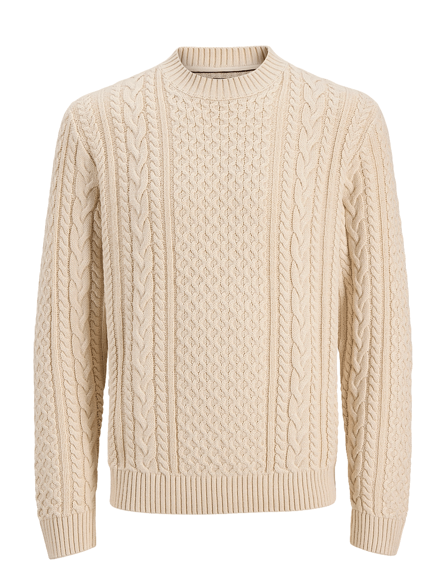 Jack & Jones - JPRBLUCALLUM CABLE KNIT CREW NECK - round necks - parchment - 0