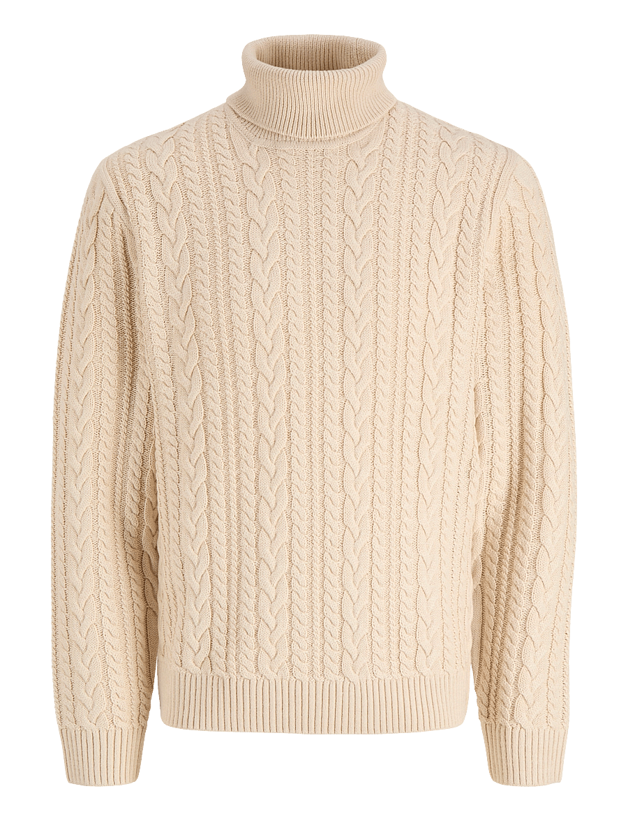 Jack & Jones - JPRBLUCALLUM CABLE KNIT ROLL NECK - turtlenecks - parchment - 0
