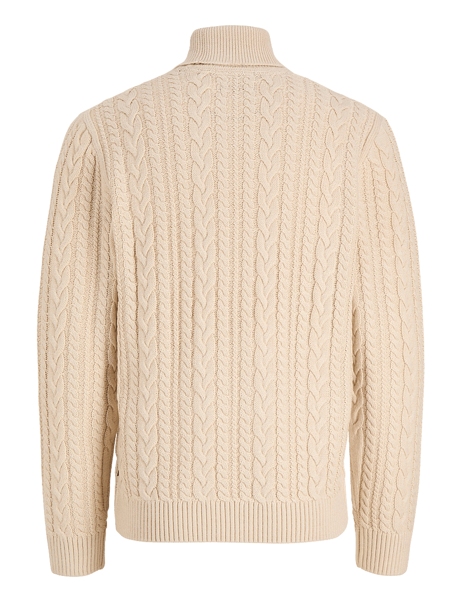 Jack & Jones - JPRBLUCALLUM CABLE KNIT ROLL NECK - turtlenecks - parchment - 1