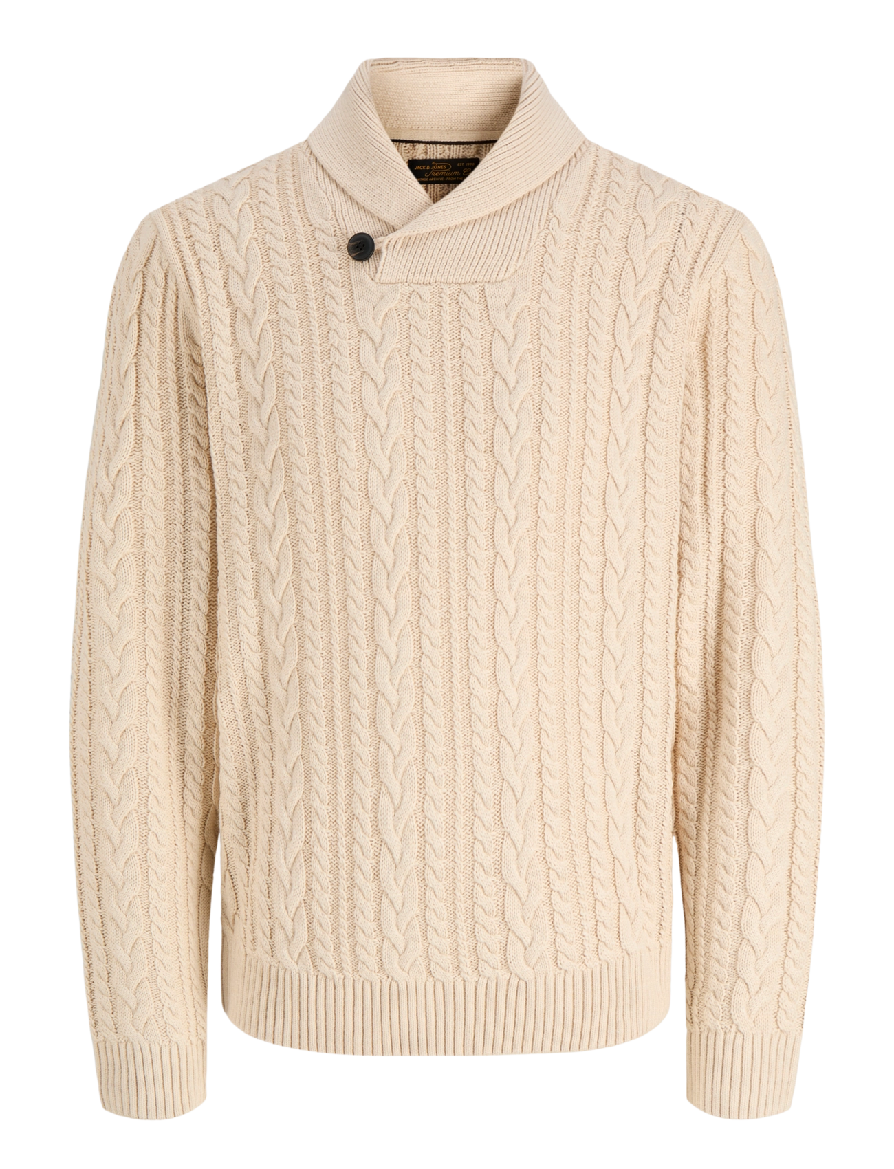 Jack & Jones JPRBLUCALLUM CABLE KNIT SHAWL NECK - Riided - PARCHMENT / cream